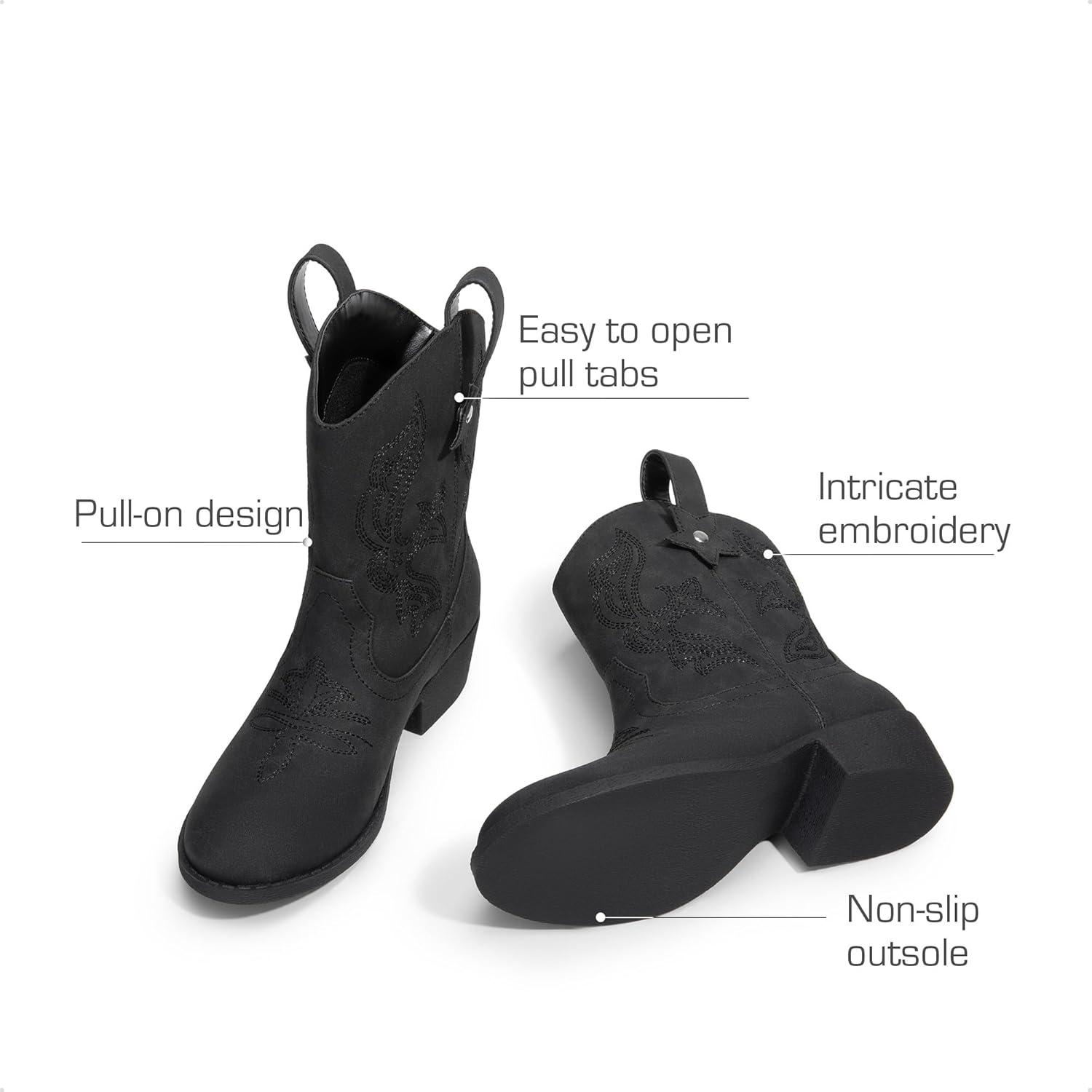 imageDREAM PAIRS Girls Cowboy Cowgirl Boots 2in1 Western Removable Cuff Fold Over Embroidered Fashion Mid Calf ShoesBlack