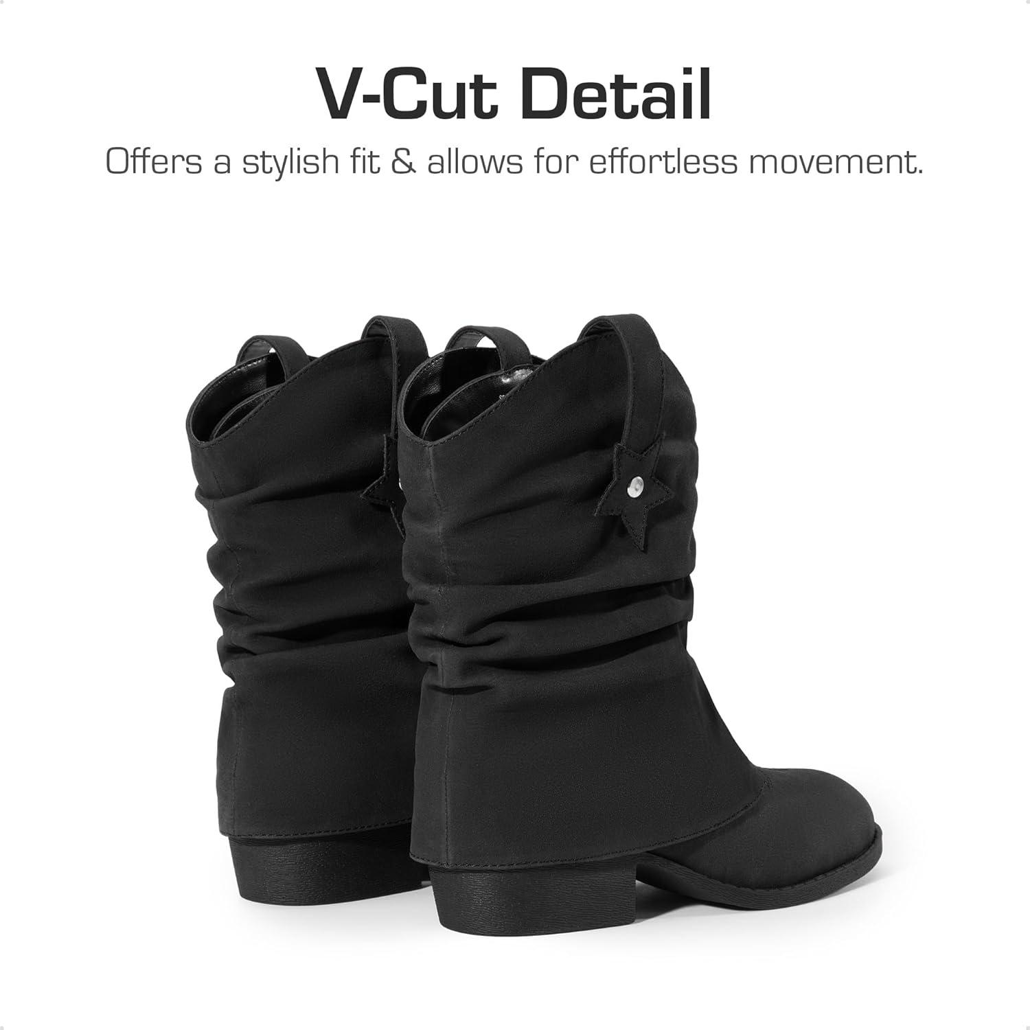 imageDREAM PAIRS Girls Cowboy Cowgirl Boots 2in1 Western Removable Cuff Fold Over Embroidered Fashion Mid Calf ShoesBlack