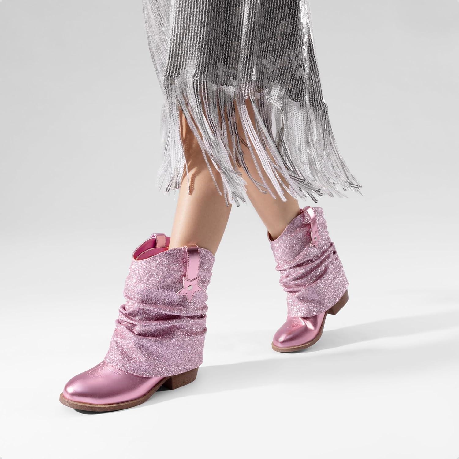 imageDREAM PAIRS Girls Cowboy Cowgirl Boots 2in1 Western Removable Cuff Fold Over Embroidered Fashion Mid Calf ShoesPink