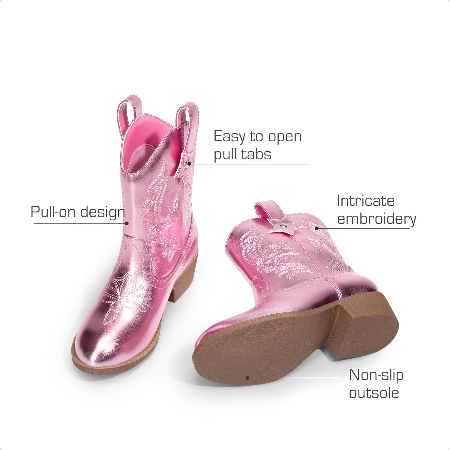 imageDREAM PAIRS Girls Cowboy Cowgirl Boots 2in1 Western Removable Cuff Fold Over Embroidered Fashion Mid Calf ShoesPink