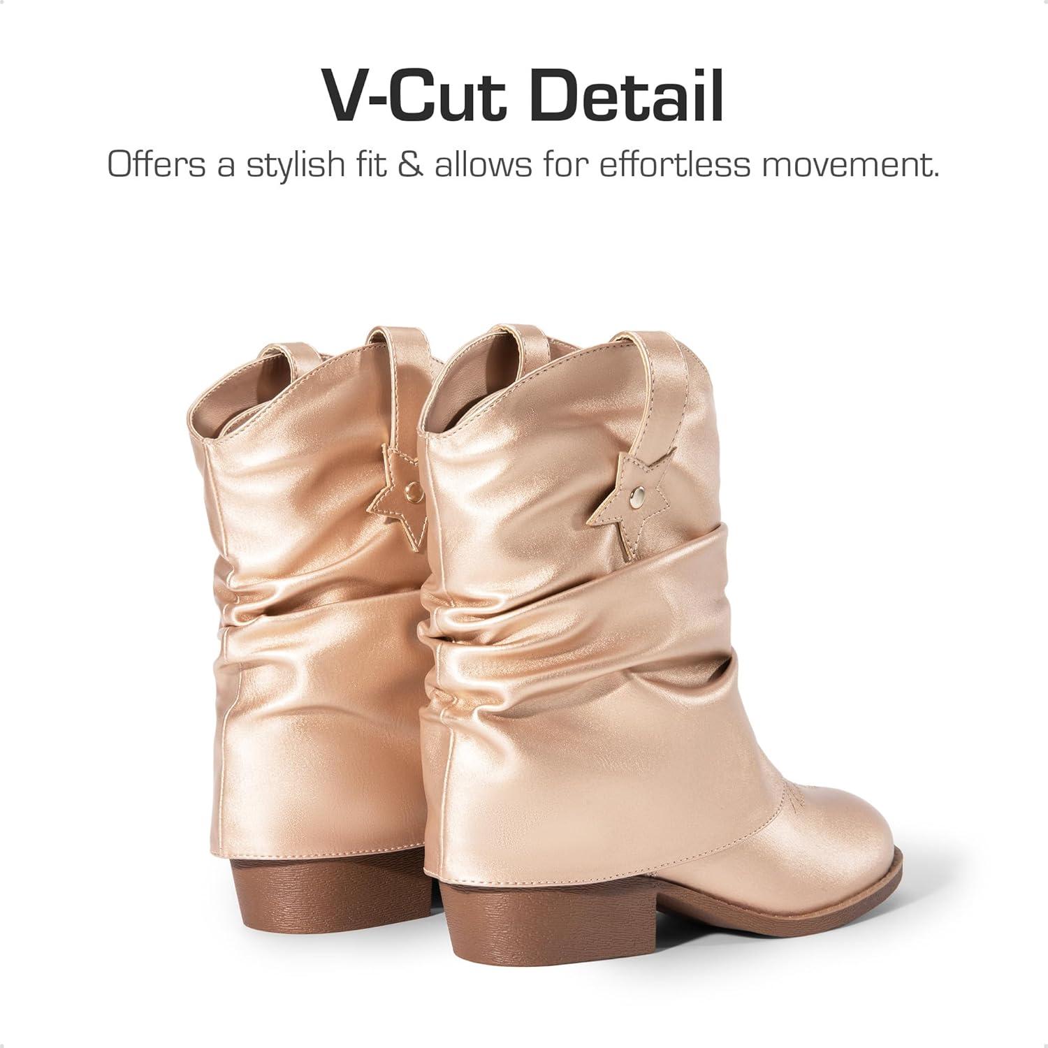 imageDREAM PAIRS Girls Cowboy Cowgirl Boots 2in1 Western Removable Cuff Fold Over Embroidered Fashion Mid Calf ShoesRose Gold