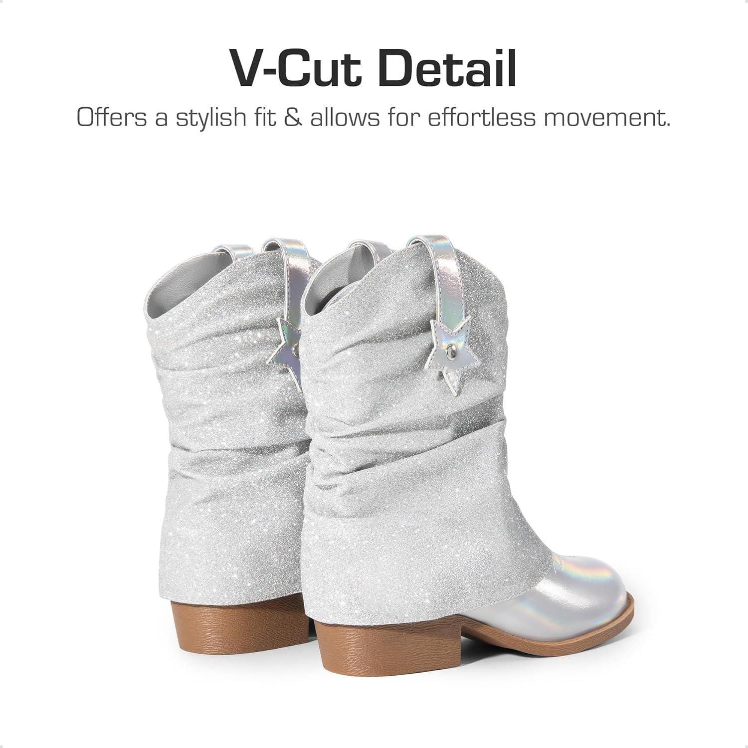 imageDREAM PAIRS Girls Cowboy Cowgirl Boots 2in1 Western Removable Cuff Fold Over Embroidered Fashion Mid Calf ShoesSilver