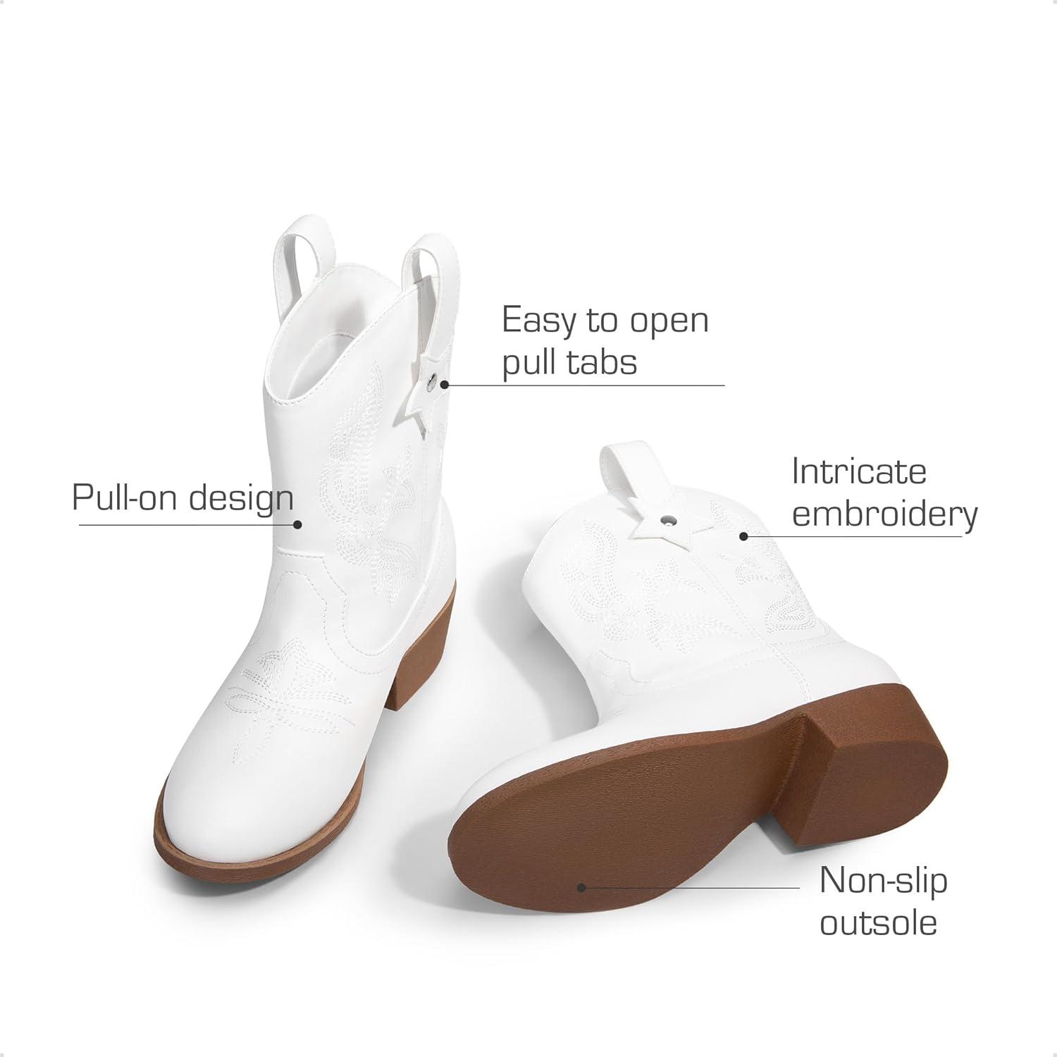 imageDREAM PAIRS Girls Cowboy Cowgirl Boots 2in1 Western Removable Cuff Fold Over Embroidered Fashion Mid Calf ShoesWhite