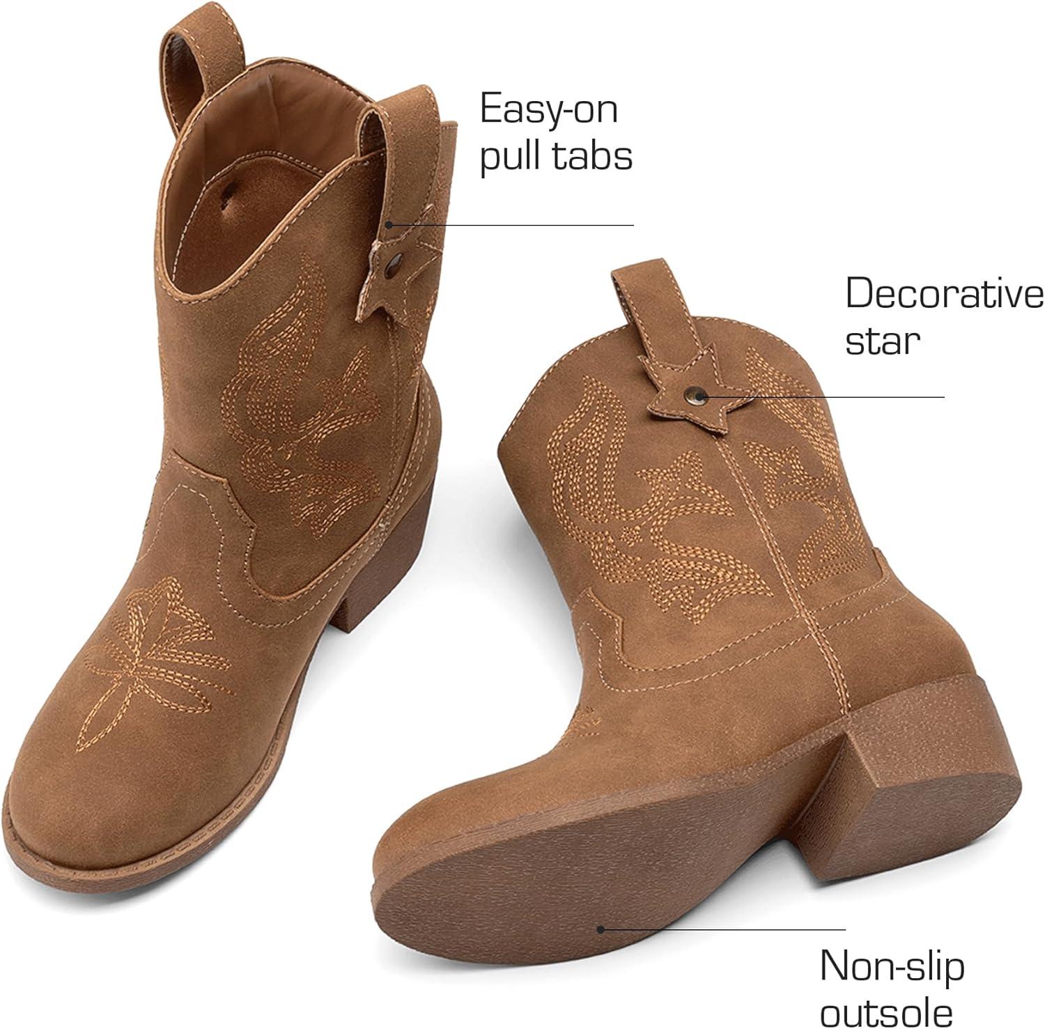 imageDREAM PAIRS Girls Cowgirl Boots Cowboy Boots with Low Heel Western Embroidered Fashion Mid Calf Shoes for ToddlerLittle KidBig KidCamel