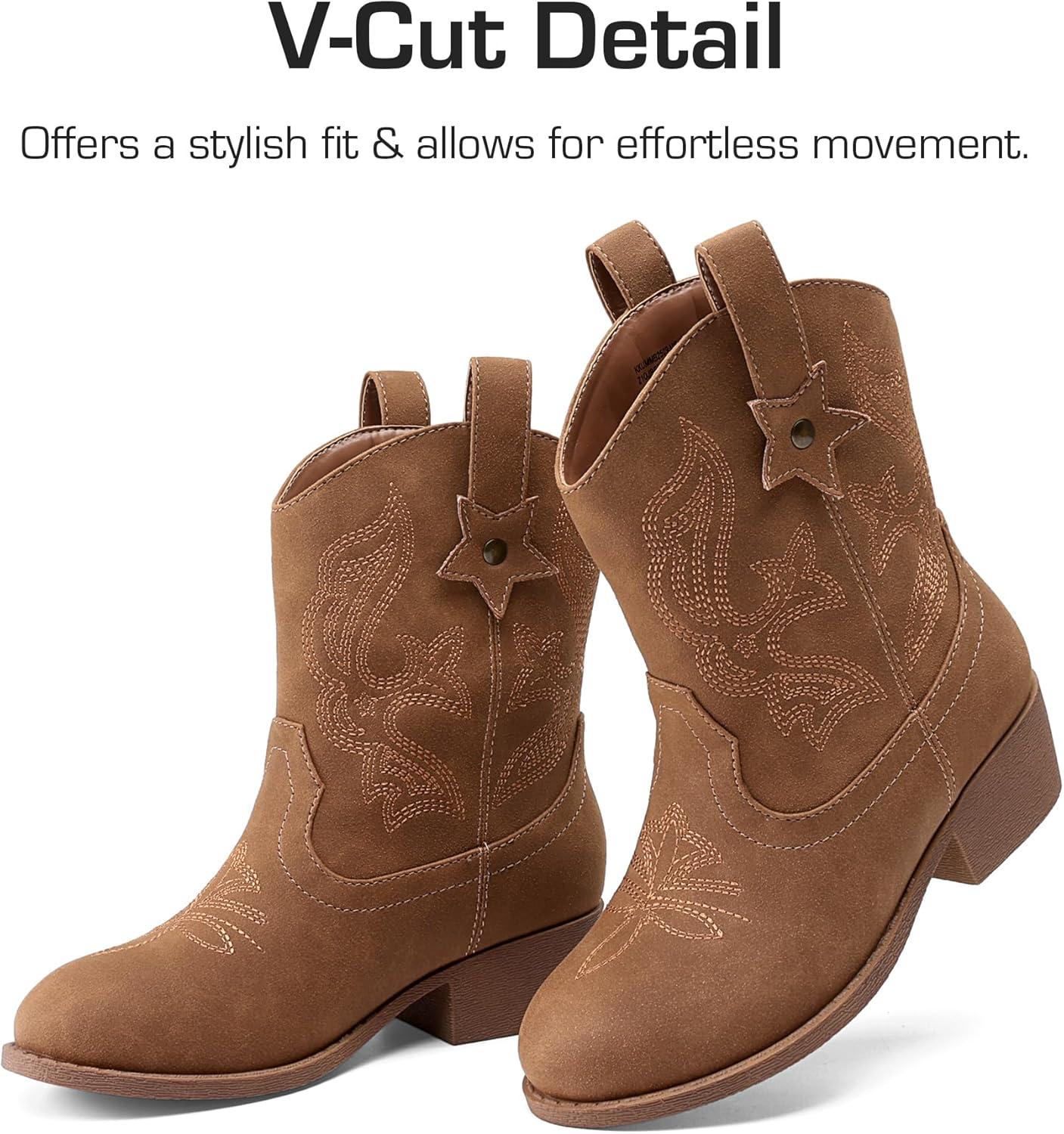 imageDREAM PAIRS Girls Cowgirl Boots Cowboy Boots with Low Heel Western Embroidered Fashion Mid Calf Shoes for ToddlerLittle KidBig KidCamel