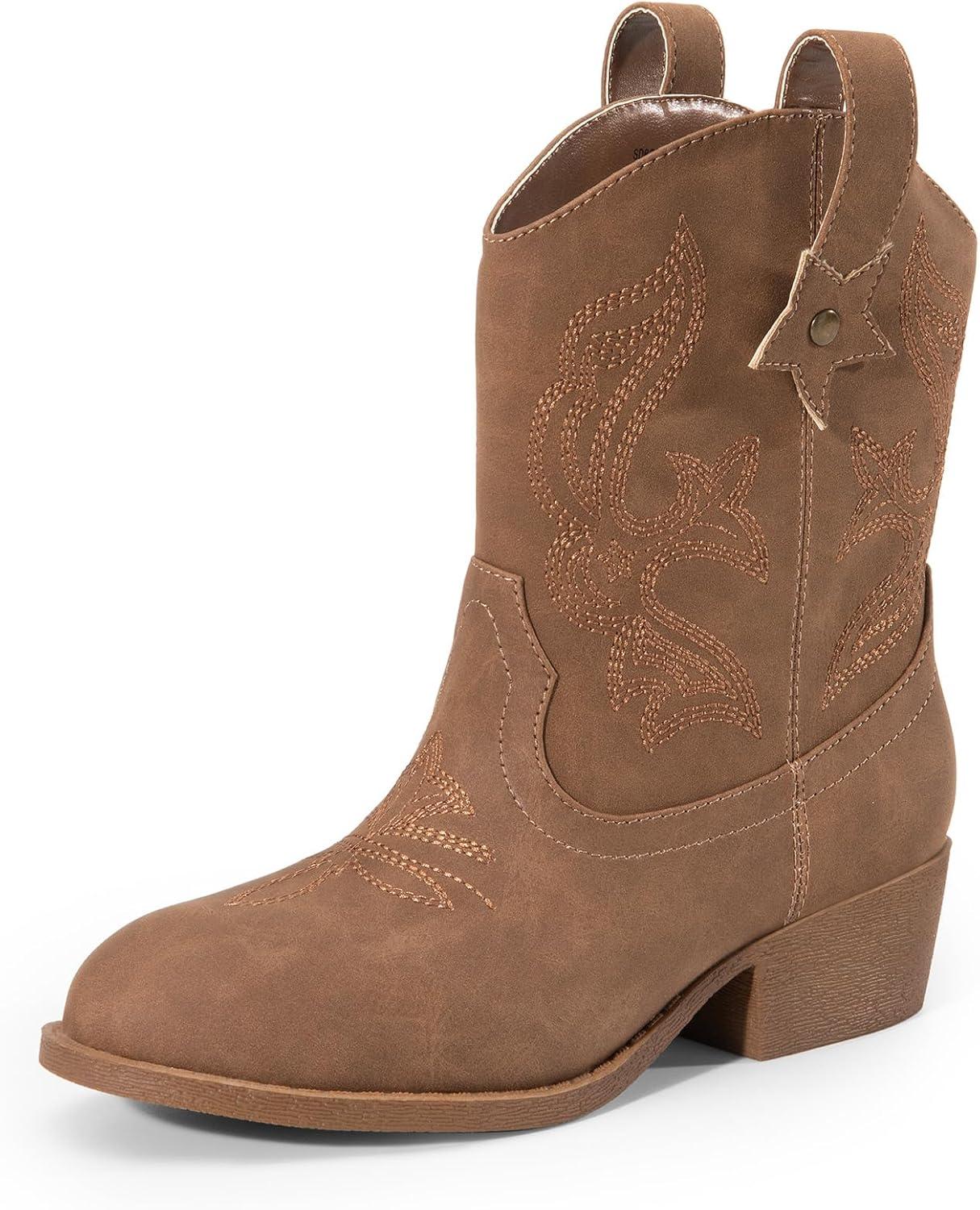 imageDREAM PAIRS Girls Cowgirl Boots Cowboy Boots with Low Heel Western Embroidered Fashion Mid Calf Shoes for ToddlerLittle KidBig KidCamel