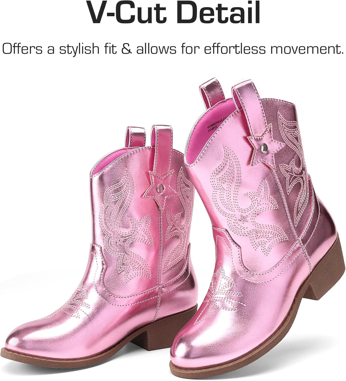 imageDREAM PAIRS Girls Cowgirl Boots Cowboy Boots with Low Heel Western Embroidered Fashion Mid Calf Shoes for ToddlerLittle KidBig KidPink