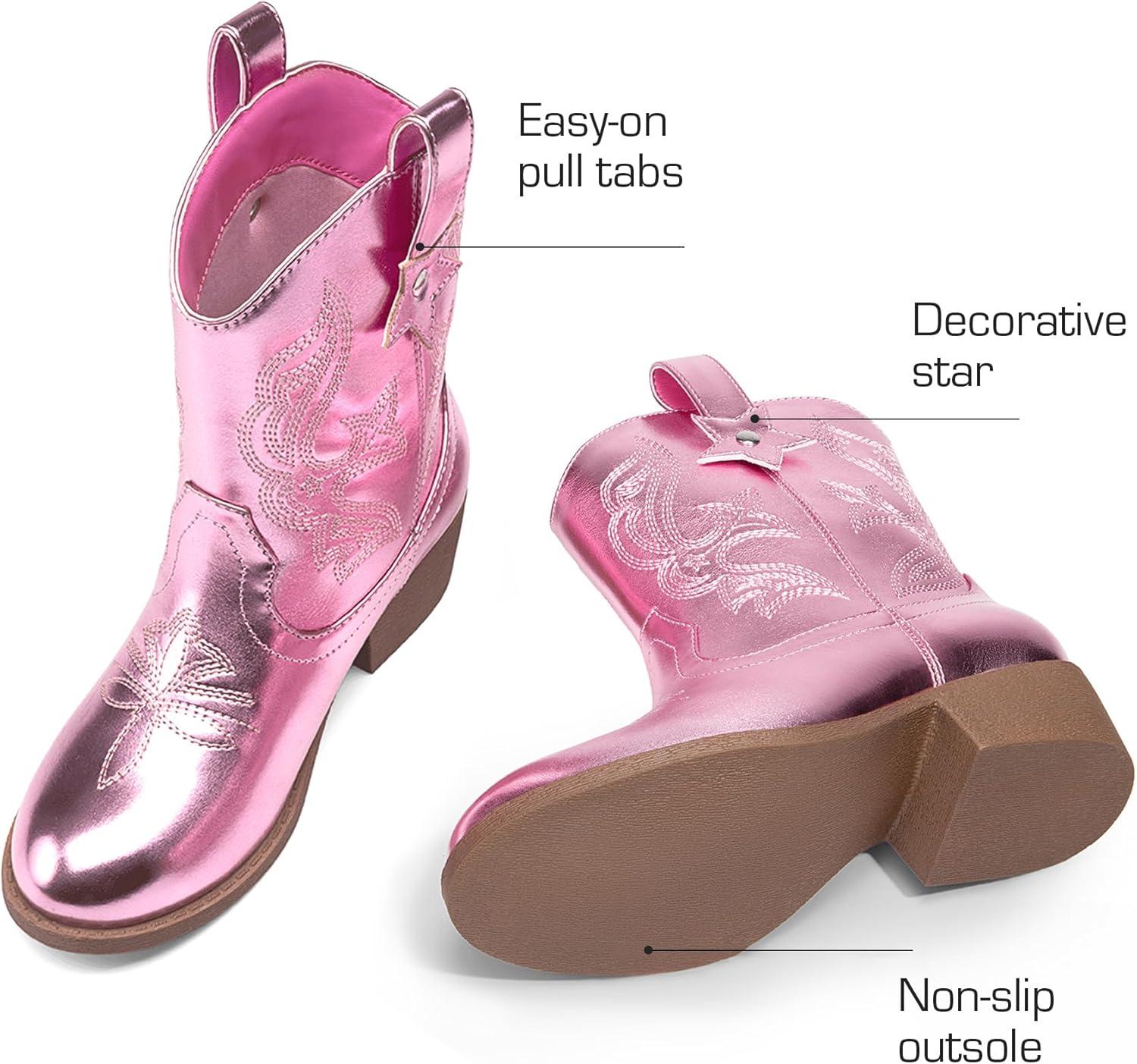 imageDREAM PAIRS Girls Cowgirl Boots Cowboy Boots with Low Heel Western Embroidered Fashion Mid Calf Shoes for ToddlerLittle KidBig KidPink