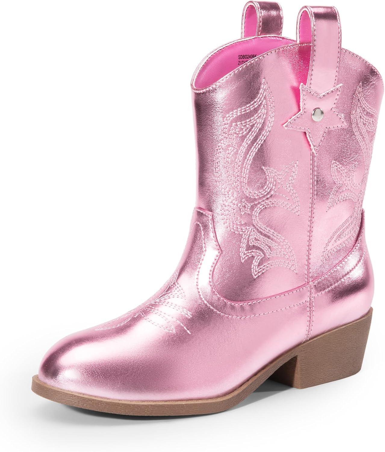 imageDREAM PAIRS Girls Cowgirl Boots Cowboy Boots with Low Heel Western Embroidered Fashion Mid Calf Shoes for ToddlerLittle KidBig KidPink