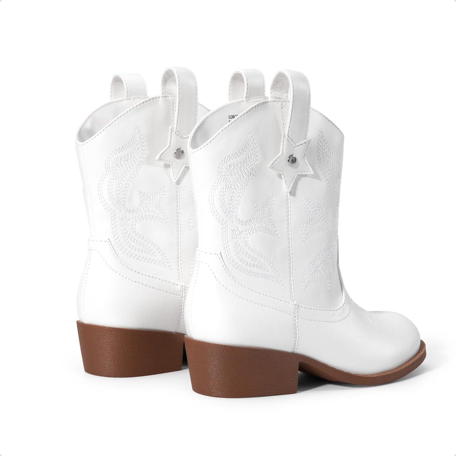 imageDREAM PAIRS Girls Cowgirl Boots Cowboy Boots with Low Heel Western Embroidered Fashion Mid Calf Shoes for ToddlerLittle KidBig KidWhite