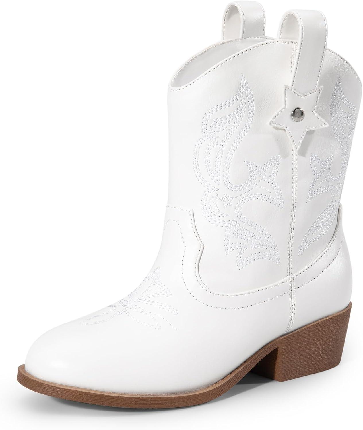imageDREAM PAIRS Girls Cowgirl Boots Cowboy Boots with Low Heel Western Embroidered Fashion Mid Calf Shoes for ToddlerLittle KidBig KidWhite