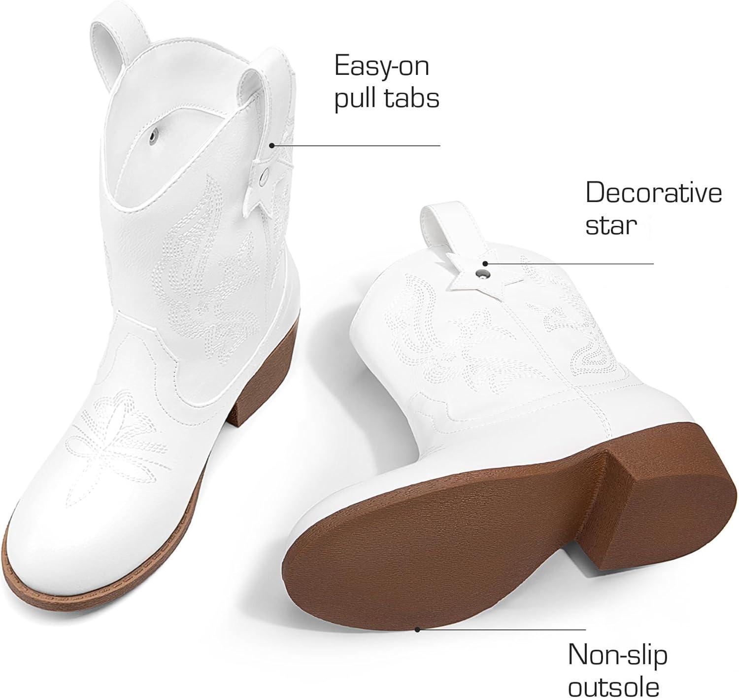 imageDREAM PAIRS Girls Cowgirl Boots Cowboy Boots with Low Heel Western Embroidered Fashion Mid Calf Shoes for ToddlerLittle KidBig KidWhite