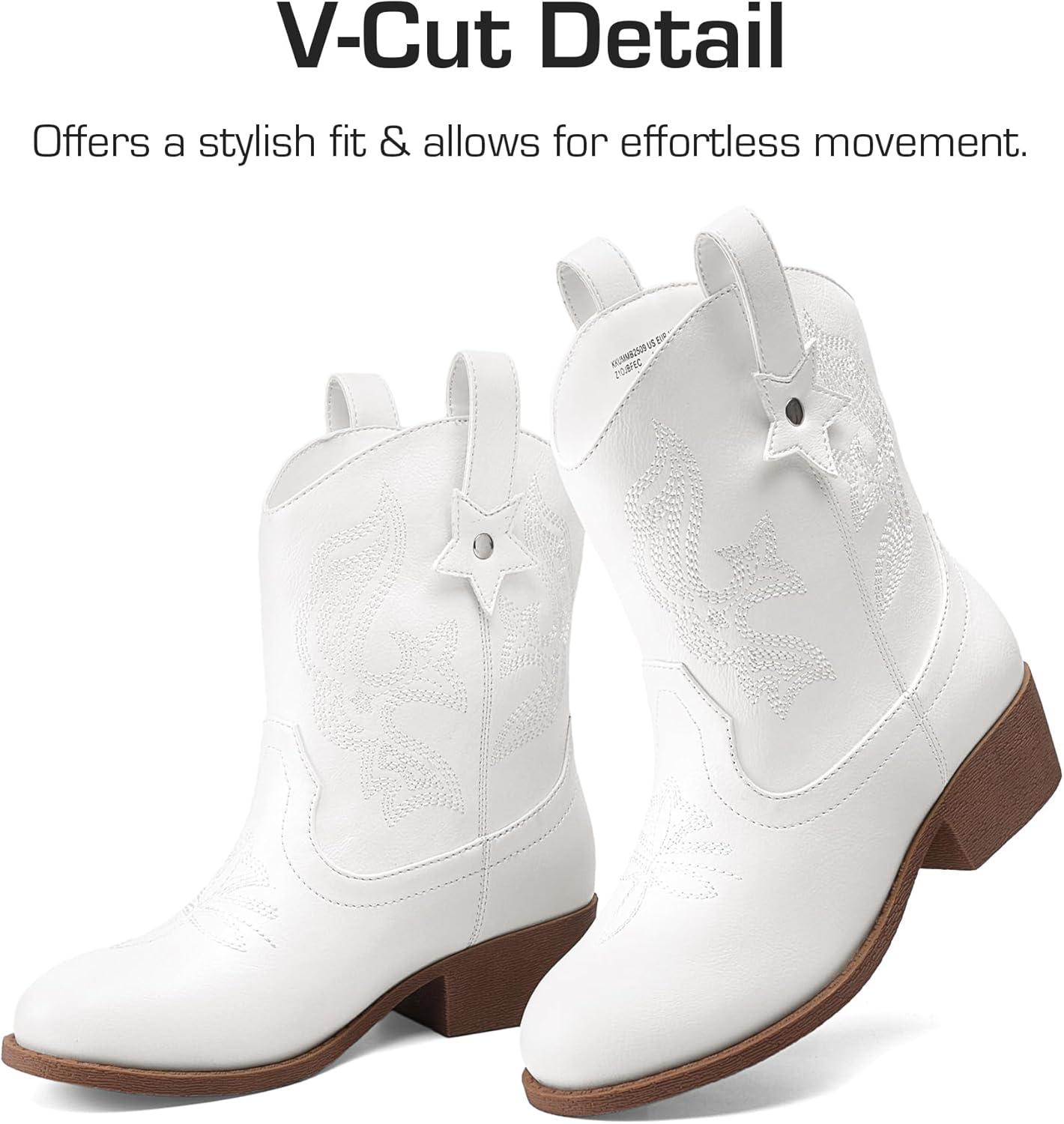 imageDREAM PAIRS Girls Cowgirl Boots Cowboy Boots with Low Heel Western Embroidered Fashion Mid Calf Shoes for ToddlerLittle KidBig KidWhite