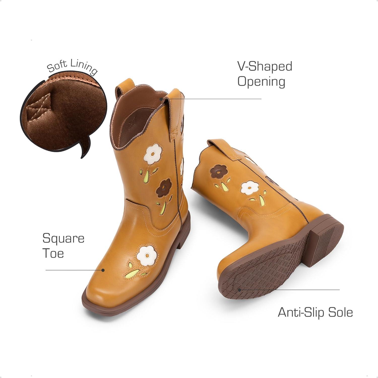 imageDREAM PAIRS Girls Cowgirl Boots Kids Mid Calf Western Boots Riding Shoes for ToddlerLittle KidBig KidCamel