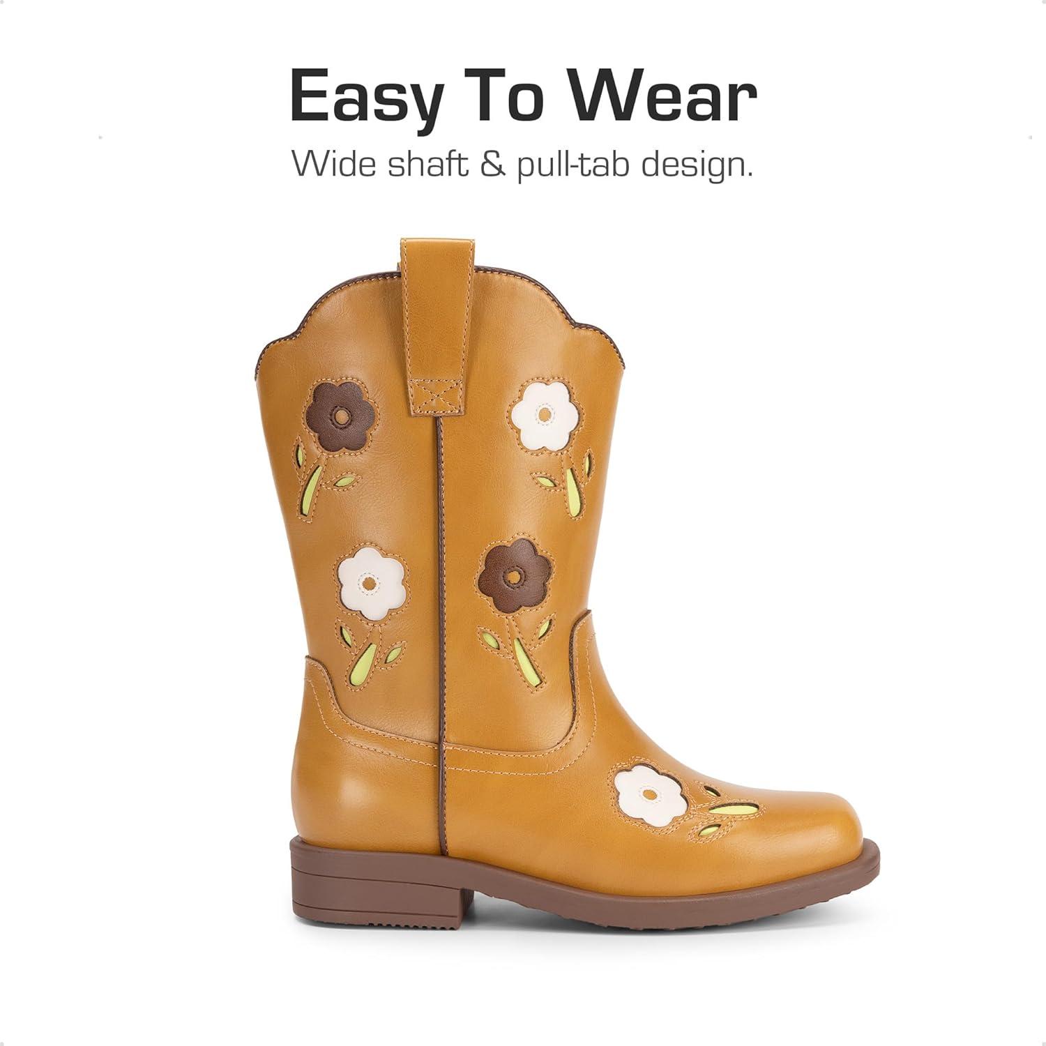 imageDREAM PAIRS Girls Cowgirl Boots Kids Mid Calf Western Boots Riding Shoes for ToddlerLittle KidBig KidCamel