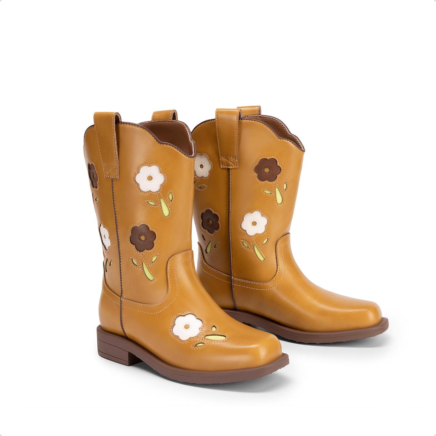 imageDREAM PAIRS Girls Cowgirl Boots Kids Mid Calf Western Boots Riding Shoes for ToddlerLittle KidBig KidCamel