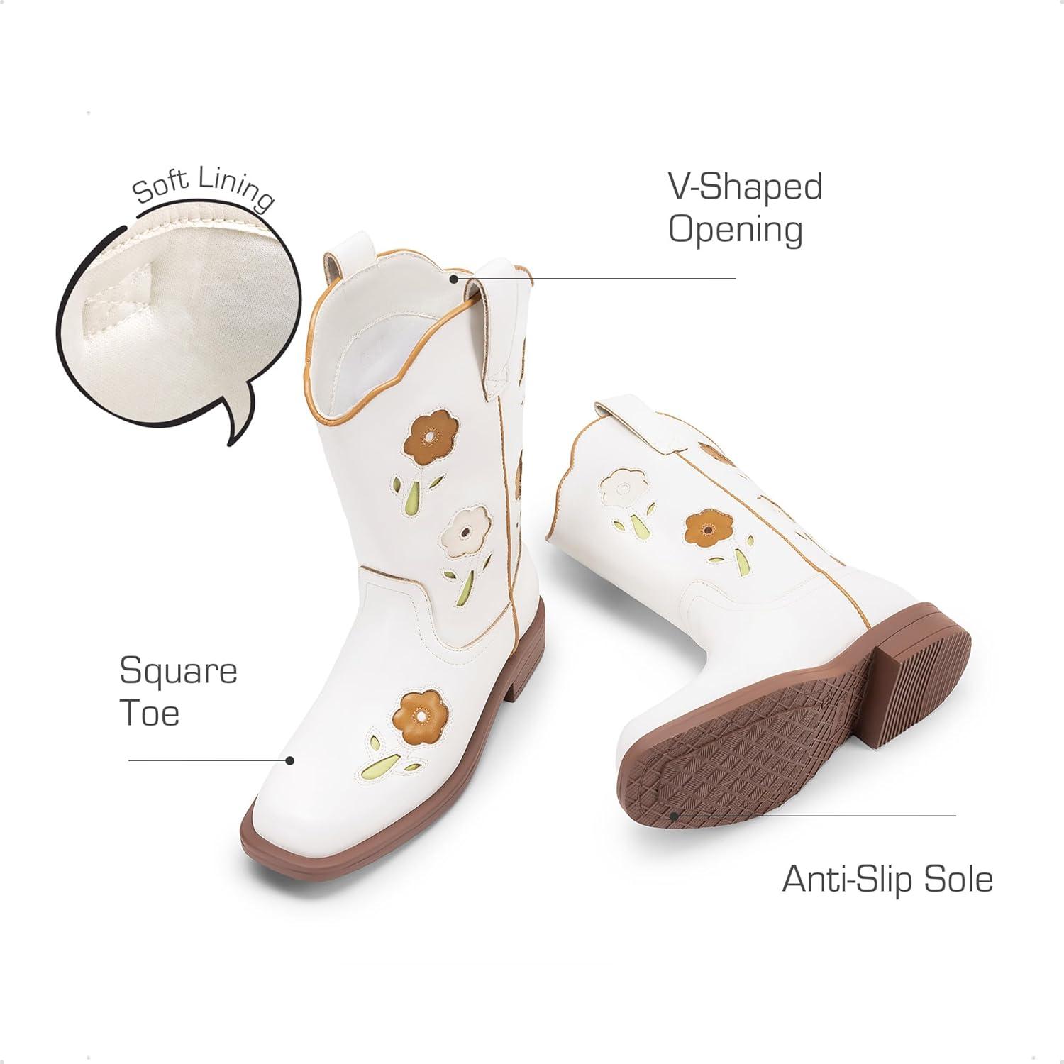 imageDREAM PAIRS Girls Cowgirl Boots Kids Mid Calf Western Boots Riding Shoes for ToddlerLittle KidBig KidWhite