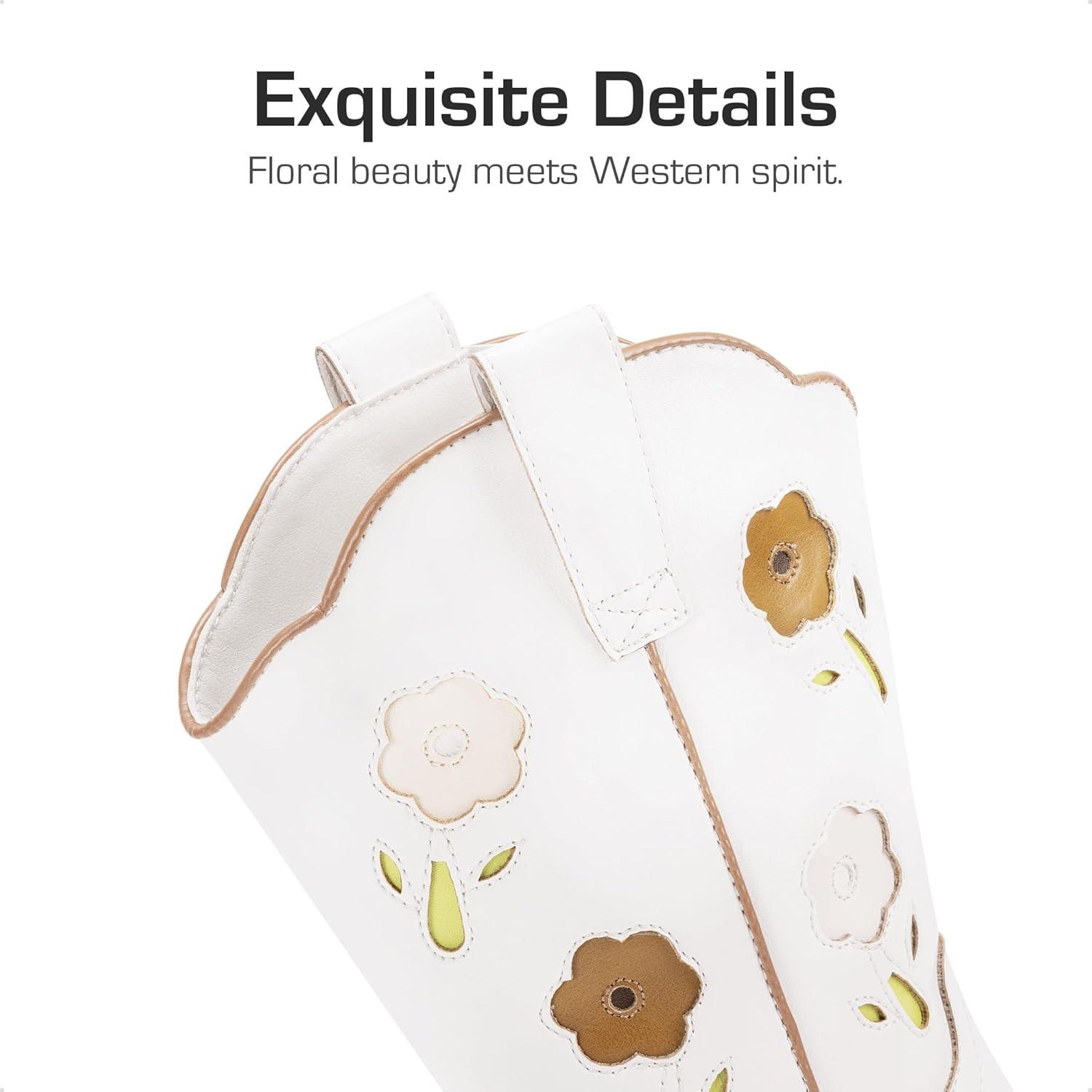 imageDREAM PAIRS Girls Cowgirl Boots Kids Mid Calf Western Boots Riding Shoes for ToddlerLittle KidBig KidWhite