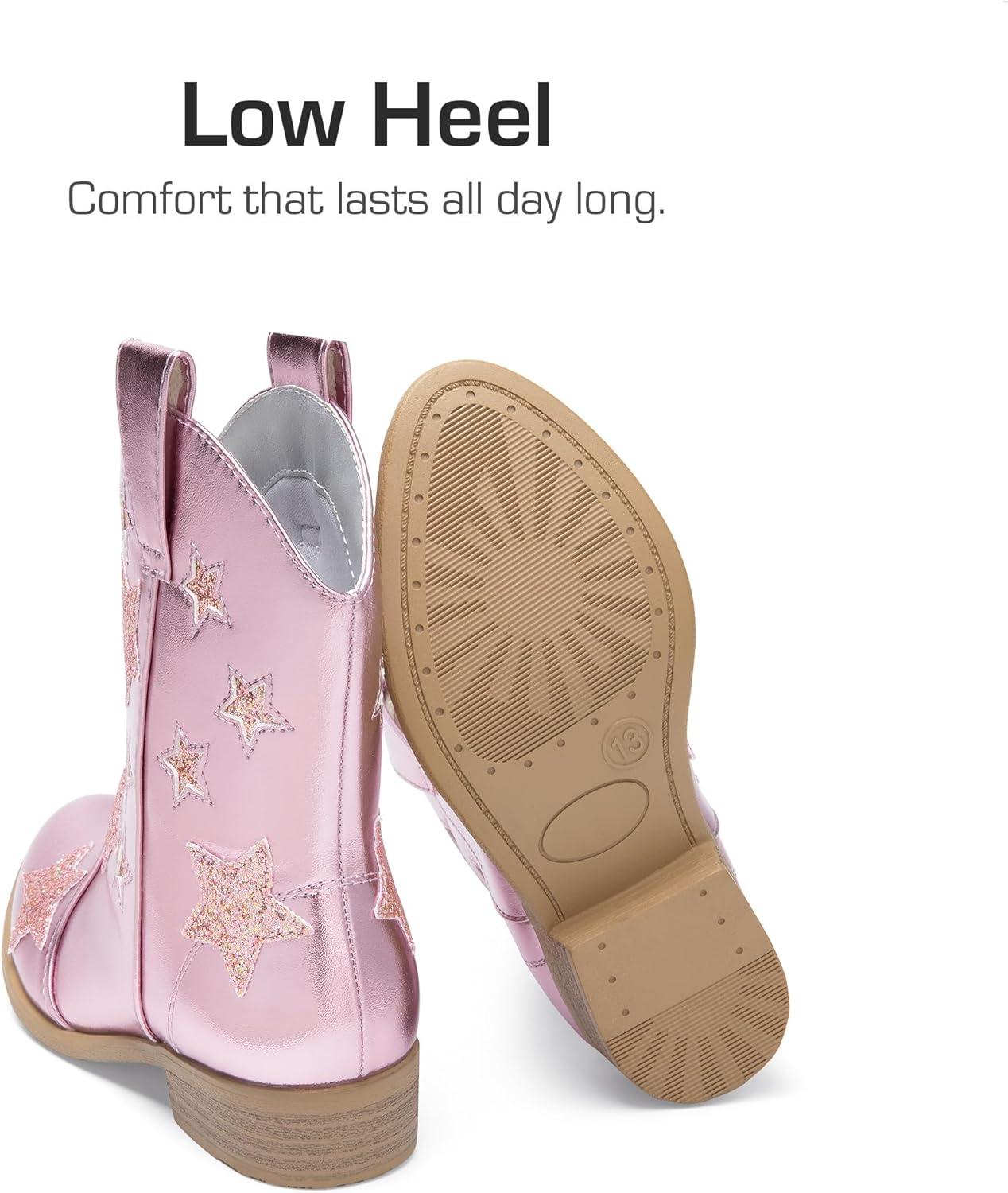 imageDREAM PAIRS Girls Cowgirl Boots Mid Calf Glitter Cowboy Western Boots Toddler Girls Star Riding ShoesPink
