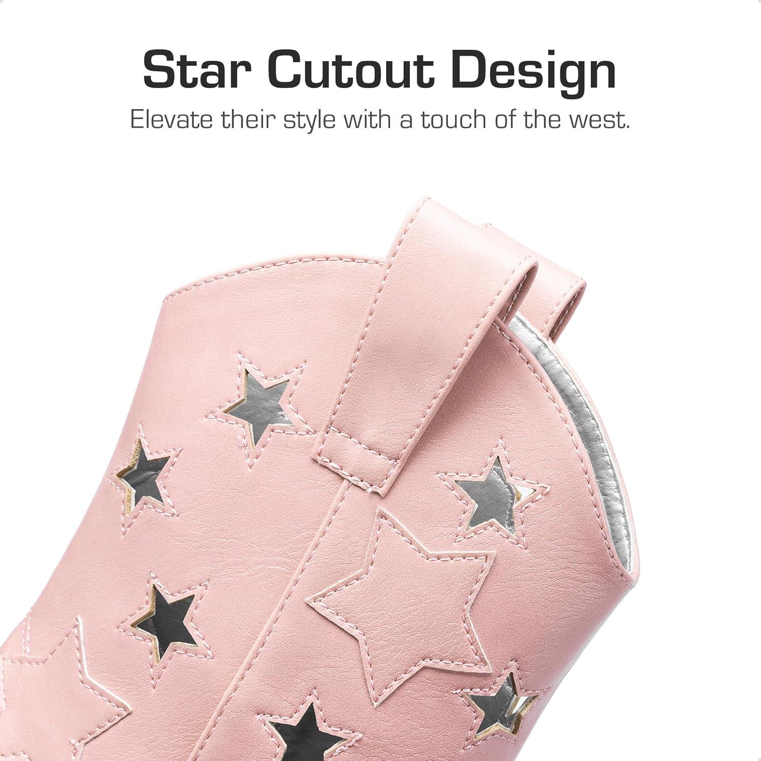 imageDREAM PAIRS Girls Cowgirl Boots Mid Calf Glitter Cowboy Western Boots Toddler Girls Star Riding ShoesPinkholes