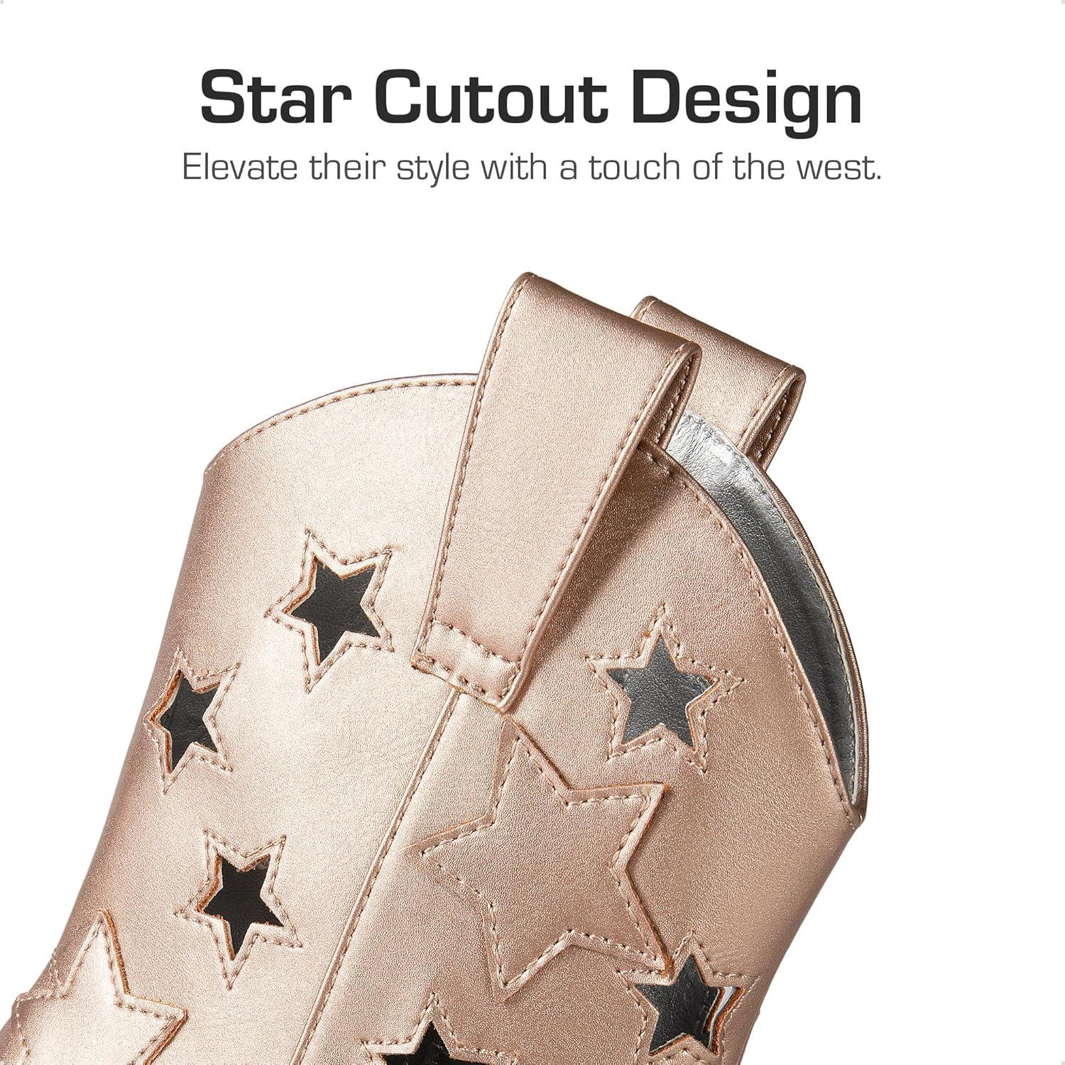 imageDREAM PAIRS Girls Cowgirl Boots Mid Calf Glitter Cowboy Western Boots Toddler Girls Star Riding ShoesRose Goldholes