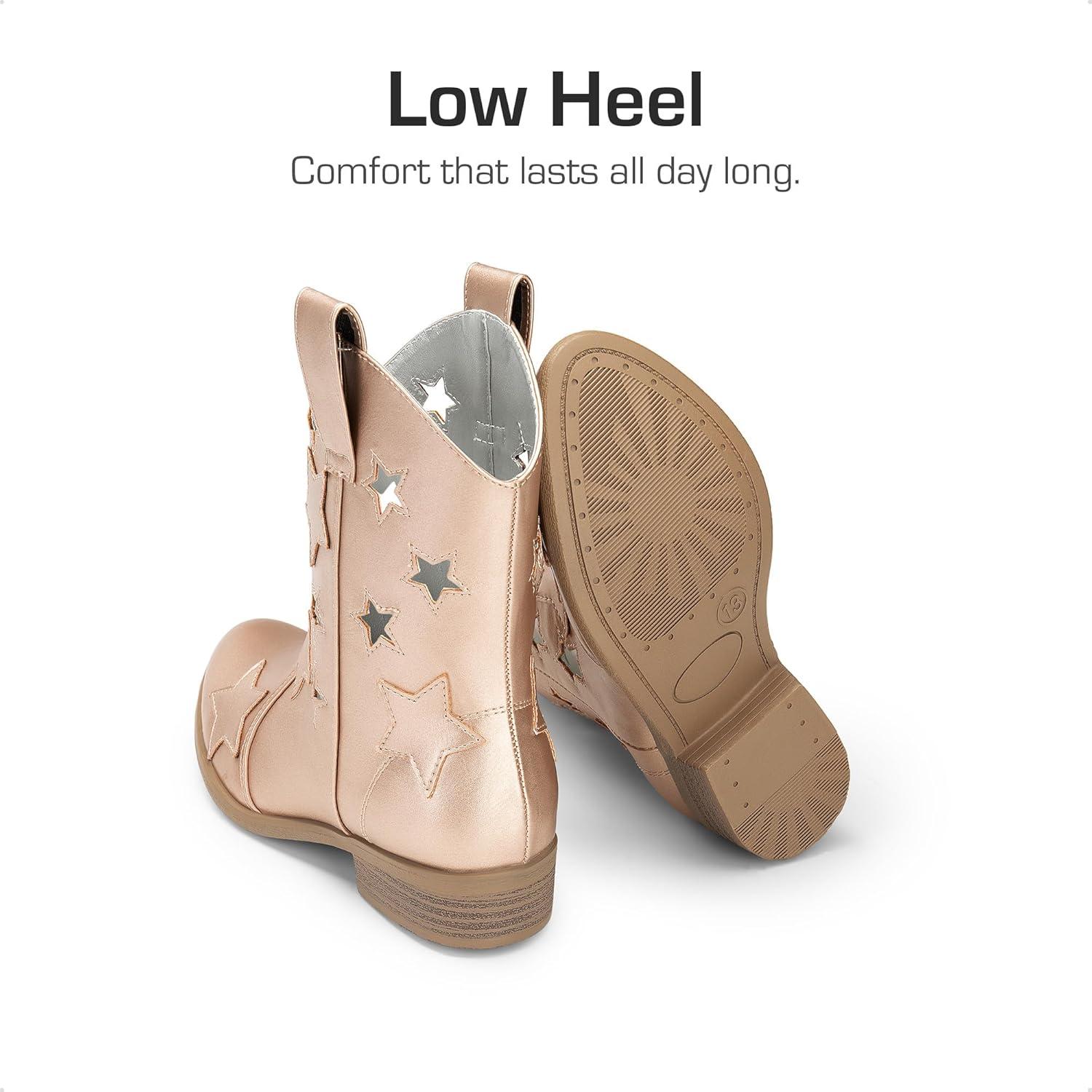 imageDREAM PAIRS Girls Cowgirl Boots Mid Calf Glitter Cowboy Western Boots Toddler Girls Star Riding ShoesRose Goldholes