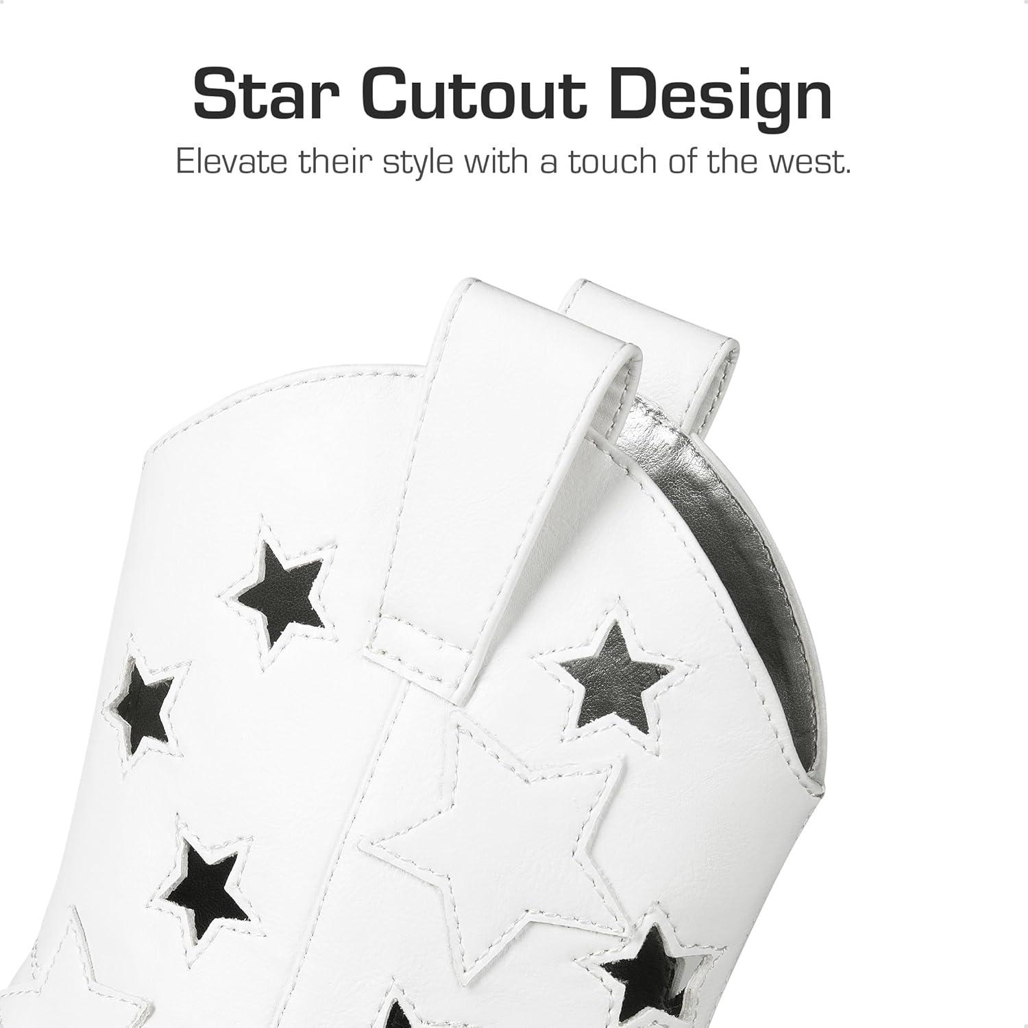 imageDREAM PAIRS Girls Cowgirl Boots Mid Calf Glitter Cowboy Western Boots Toddler Girls Star Riding ShoesWhiteholes