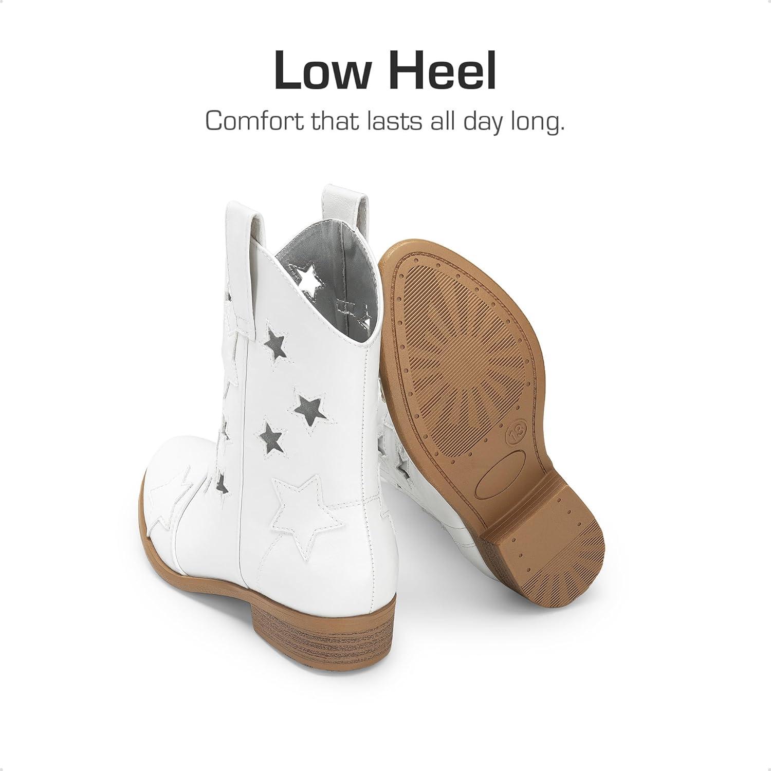 imageDREAM PAIRS Girls Cowgirl Boots Mid Calf Glitter Cowboy Western Boots Toddler Girls Star Riding ShoesWhiteholes