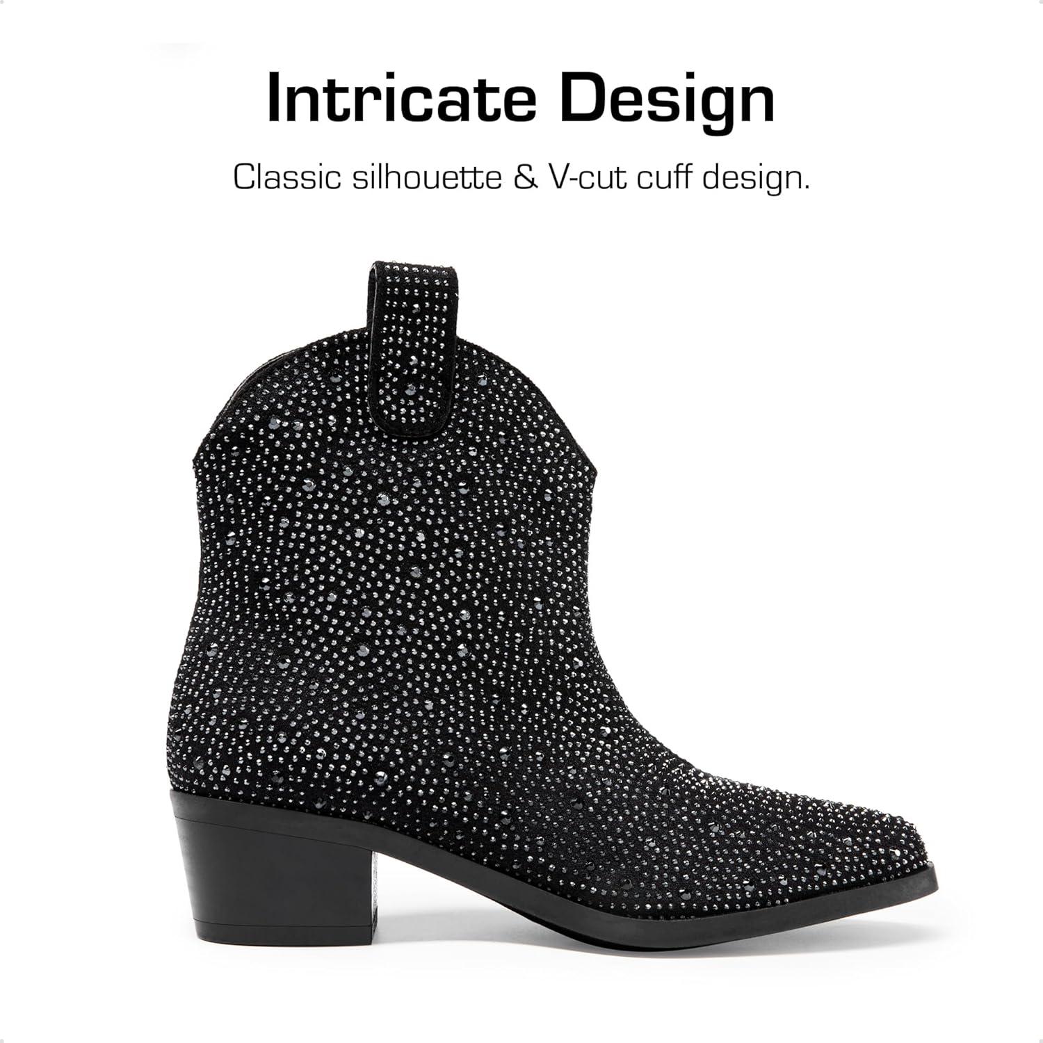 imageDREAM PAIRS Girls Cowgirl Cowboy Rhinestone Boots Ankle Low Heel Dress BootiesBlack