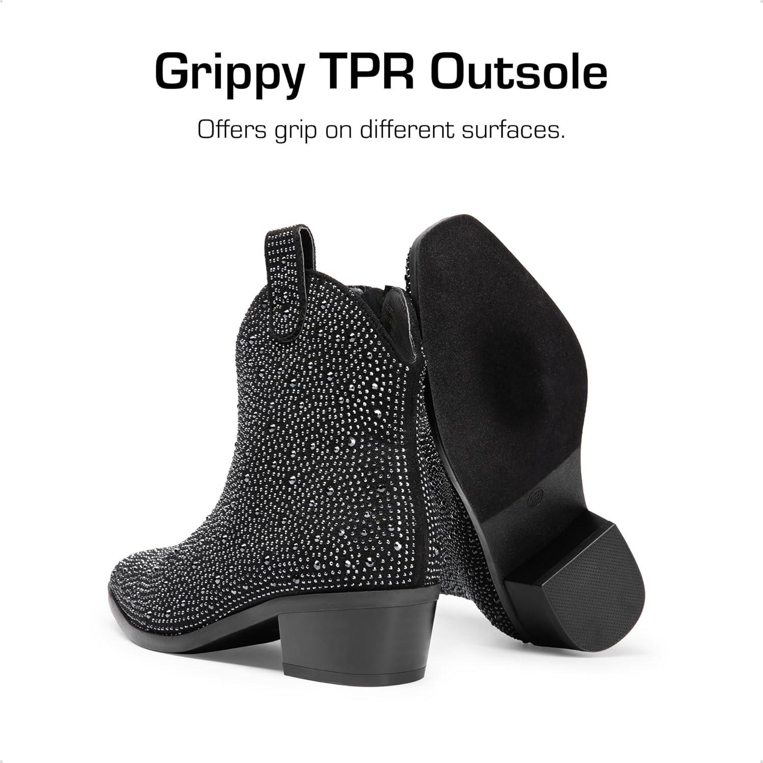 imageDREAM PAIRS Girls Cowgirl Cowboy Rhinestone Boots Ankle Low Heel Dress BootiesBlack