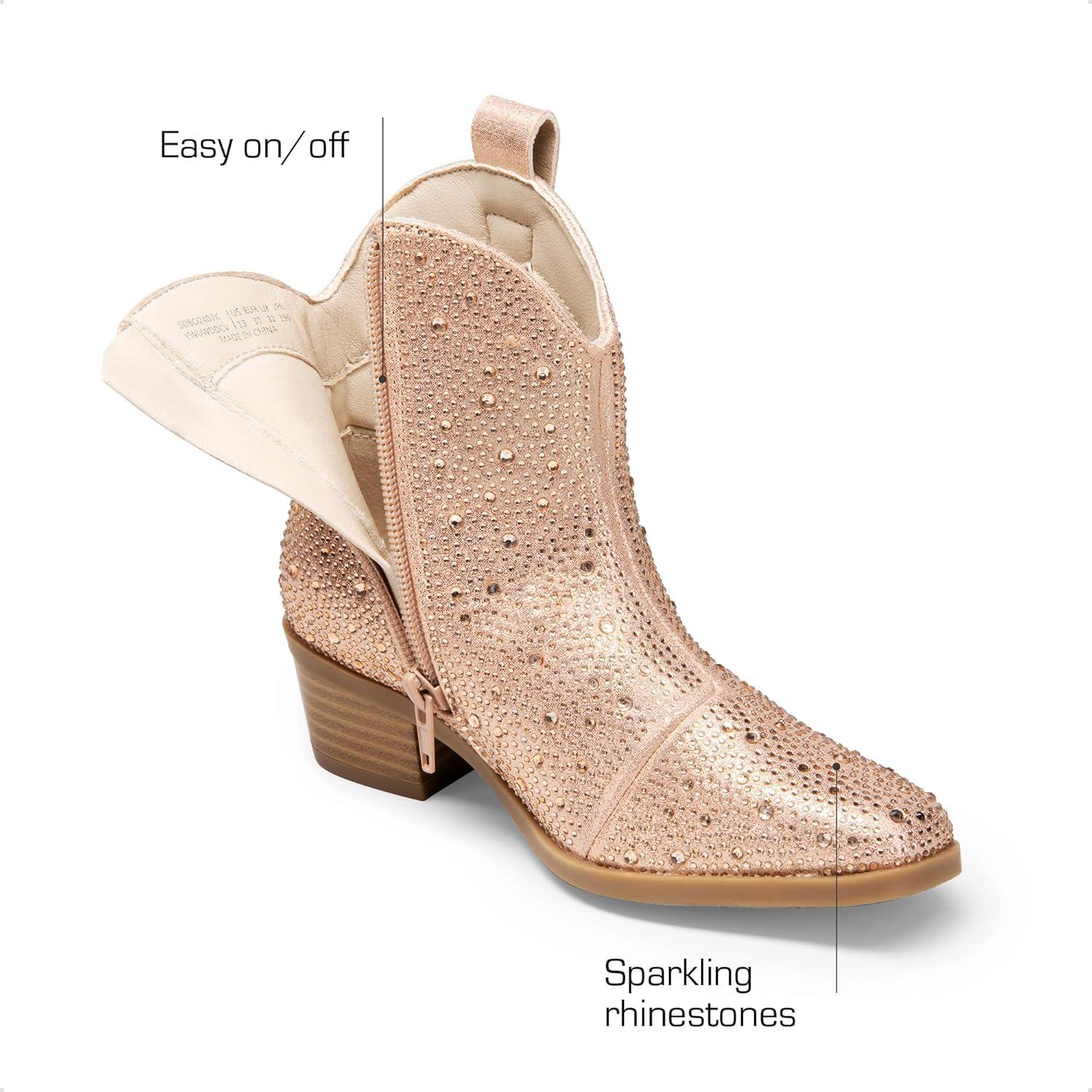 imageDREAM PAIRS Girls Cowgirl Cowboy Rhinestone Boots Ankle Low Heel Dress BootiesChampagne