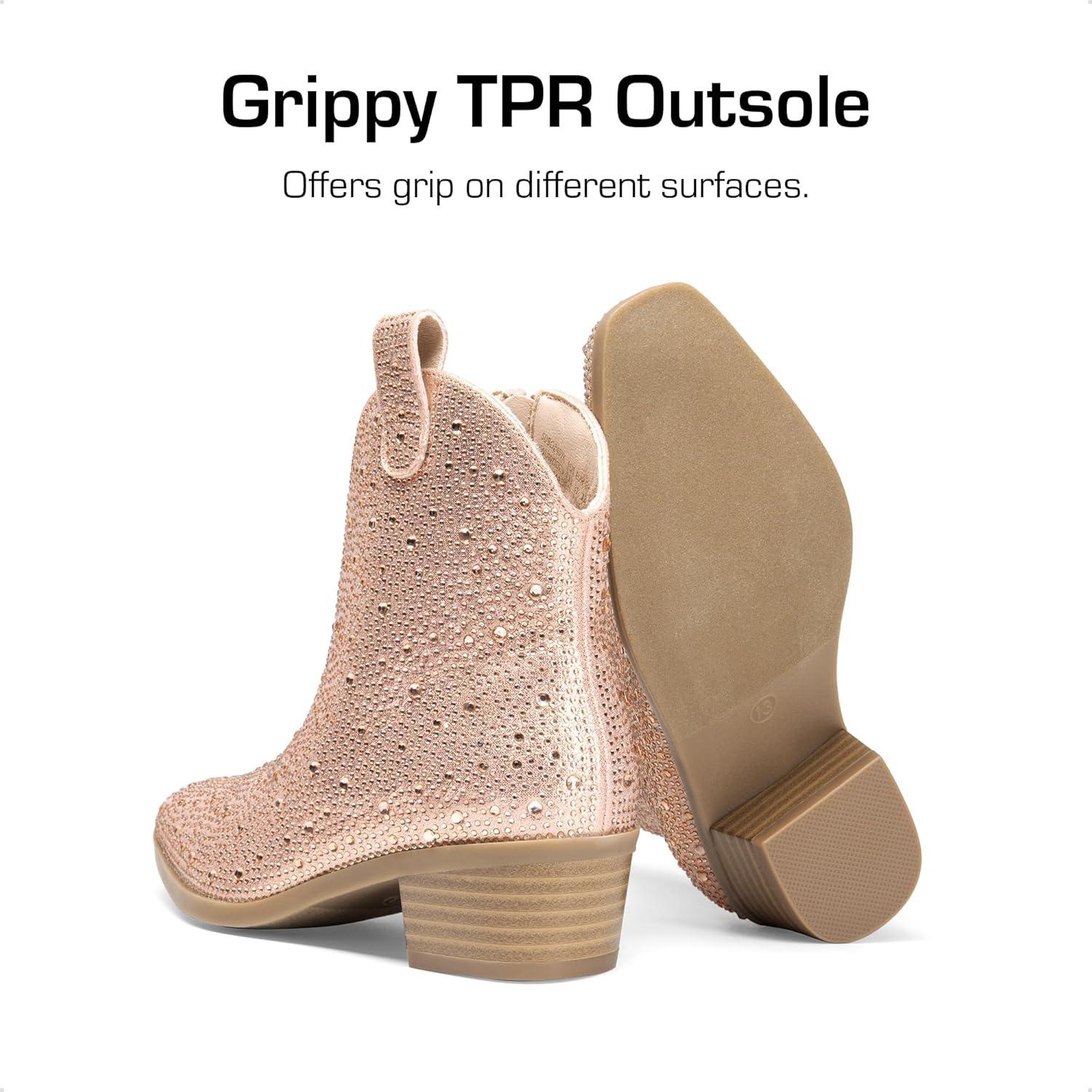 imageDREAM PAIRS Girls Cowgirl Cowboy Rhinestone Boots Ankle Low Heel Dress BootiesChampagne