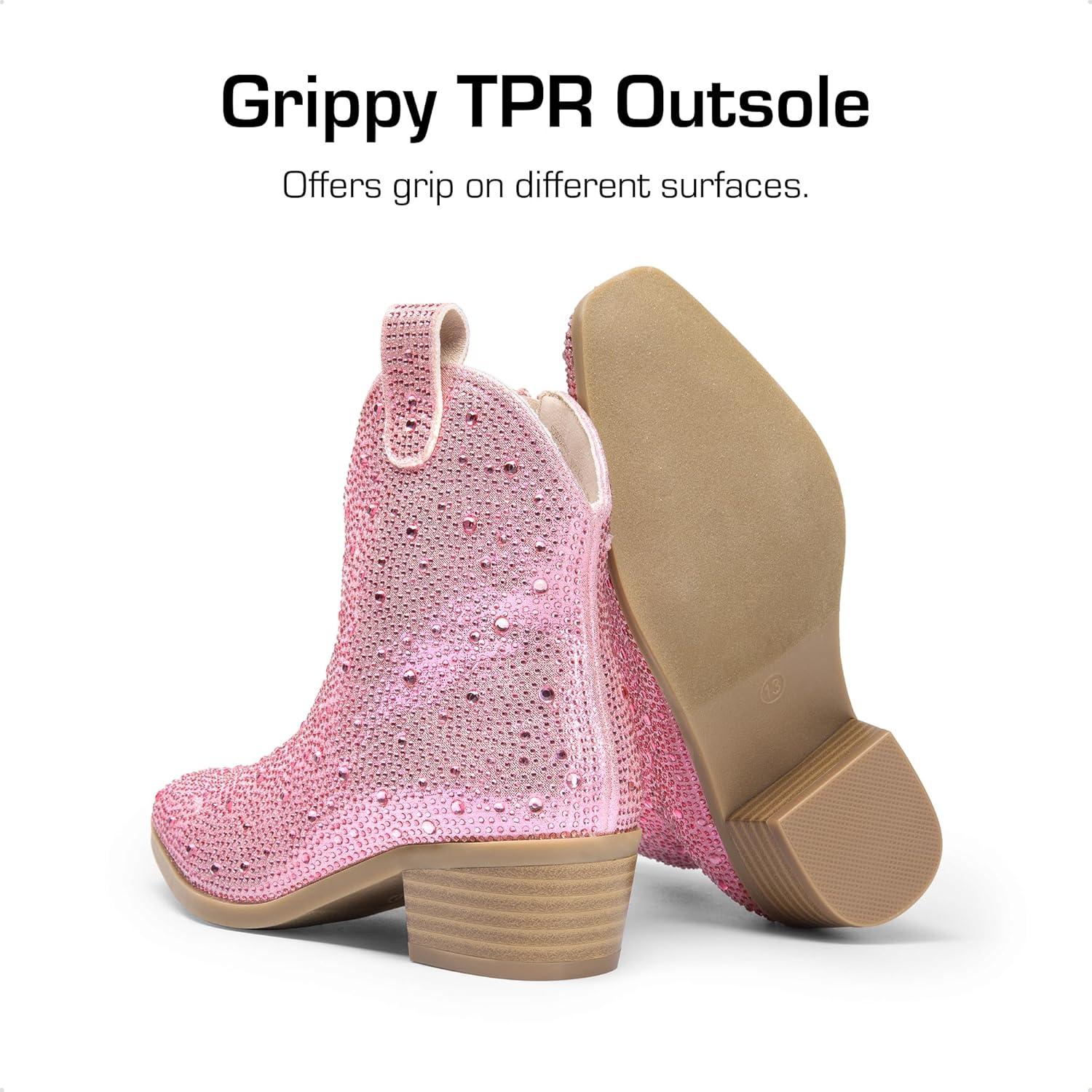 imageDREAM PAIRS Girls Cowgirl Cowboy Rhinestone Boots Ankle Low Heel Dress BootiesPink