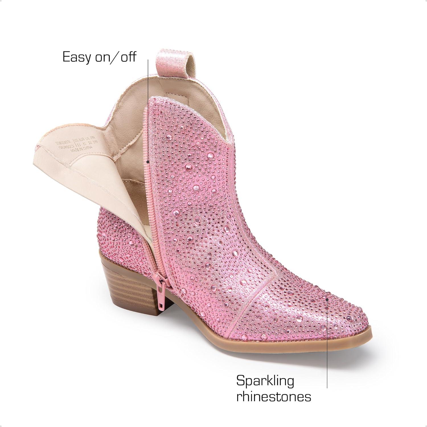 imageDREAM PAIRS Girls Cowgirl Cowboy Rhinestone Boots Ankle Low Heel Dress BootiesPink