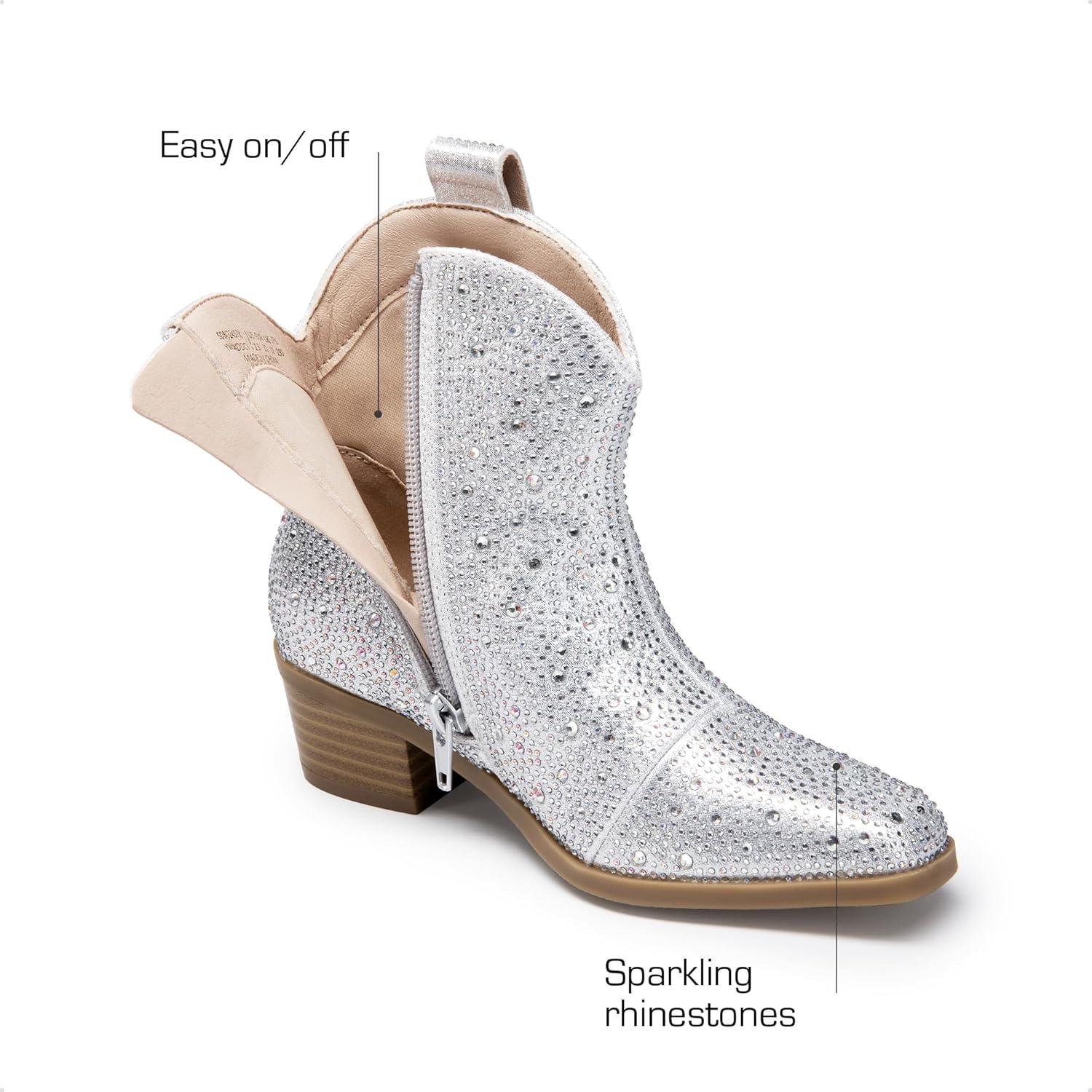 imageDREAM PAIRS Girls Cowgirl Cowboy Rhinestone Boots Ankle Low Heel Dress BootiesSilver