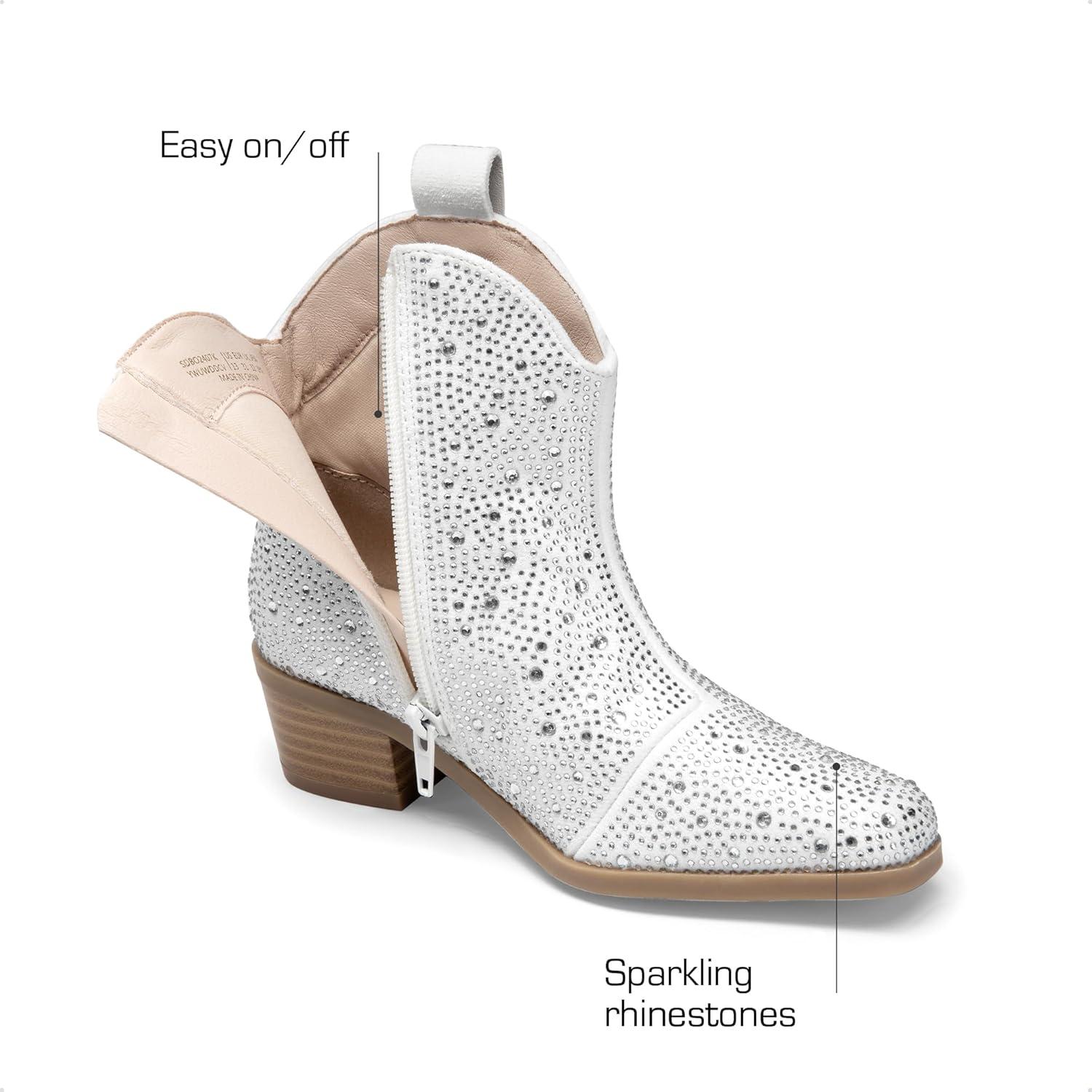 imageDREAM PAIRS Girls Cowgirl Cowboy Rhinestone Boots Ankle Low Heel Dress BootiesWhite