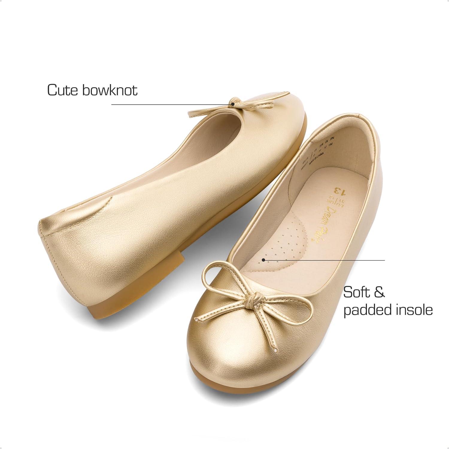 imageDREAM PAIRS Girls Dress Shoes Ballet Flats Slipon Fashion Bow Flower Girl Shoes for Wedding School Party BirthdayGold