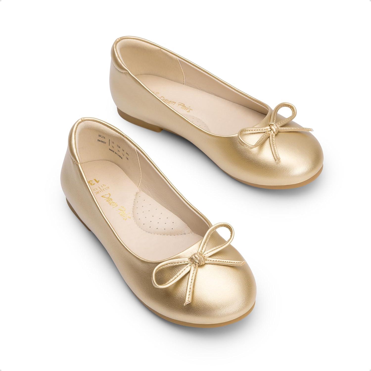 imageDREAM PAIRS Girls Dress Shoes Ballet Flats Slipon Fashion Bow Flower Girl Shoes for Wedding School Party BirthdayGold