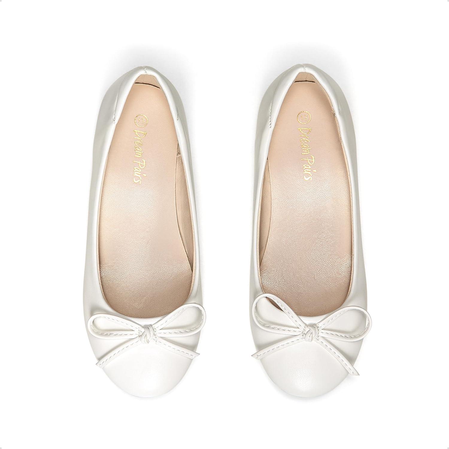 imageDREAM PAIRS Girls Dress Shoes Ballet Flats Slipon Fashion Bow Flower Girl Shoes for Wedding School Party BirthdayIvory