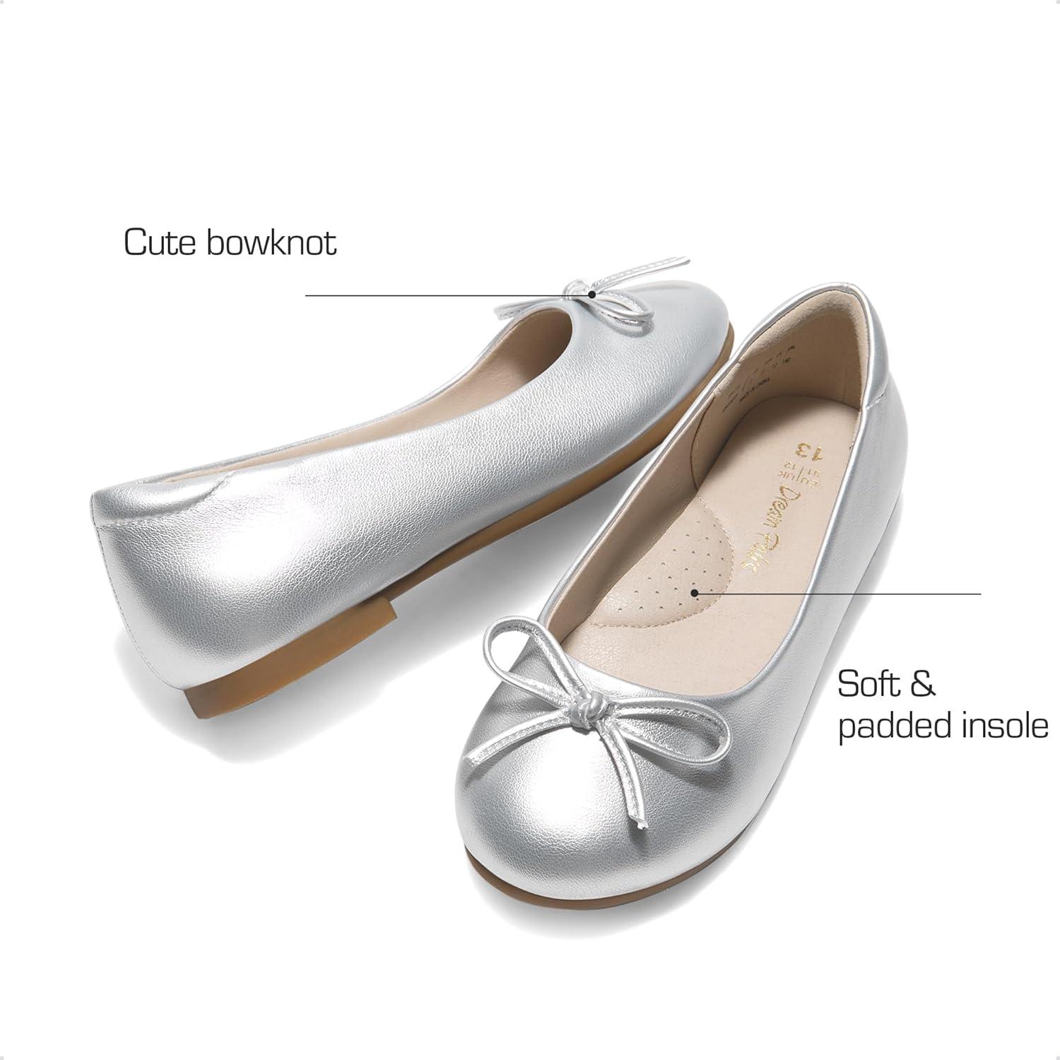 imageDREAM PAIRS Girls Dress Shoes Ballet Flats Slipon Fashion Bow Flower Girl Shoes for Wedding School Party BirthdaySilver