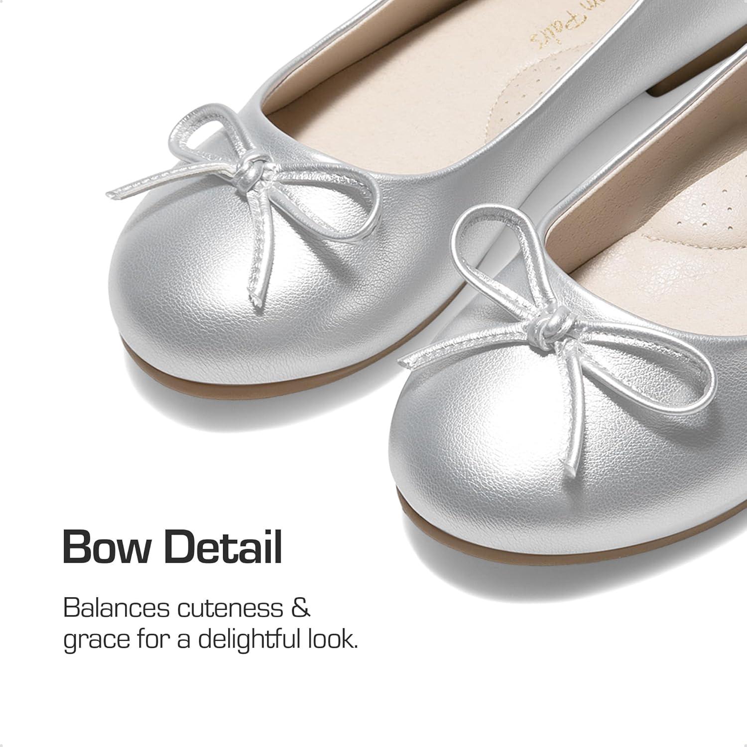 imageDREAM PAIRS Girls Dress Shoes Ballet Flats Slipon Fashion Bow Flower Girl Shoes for Wedding School Party BirthdaySilver