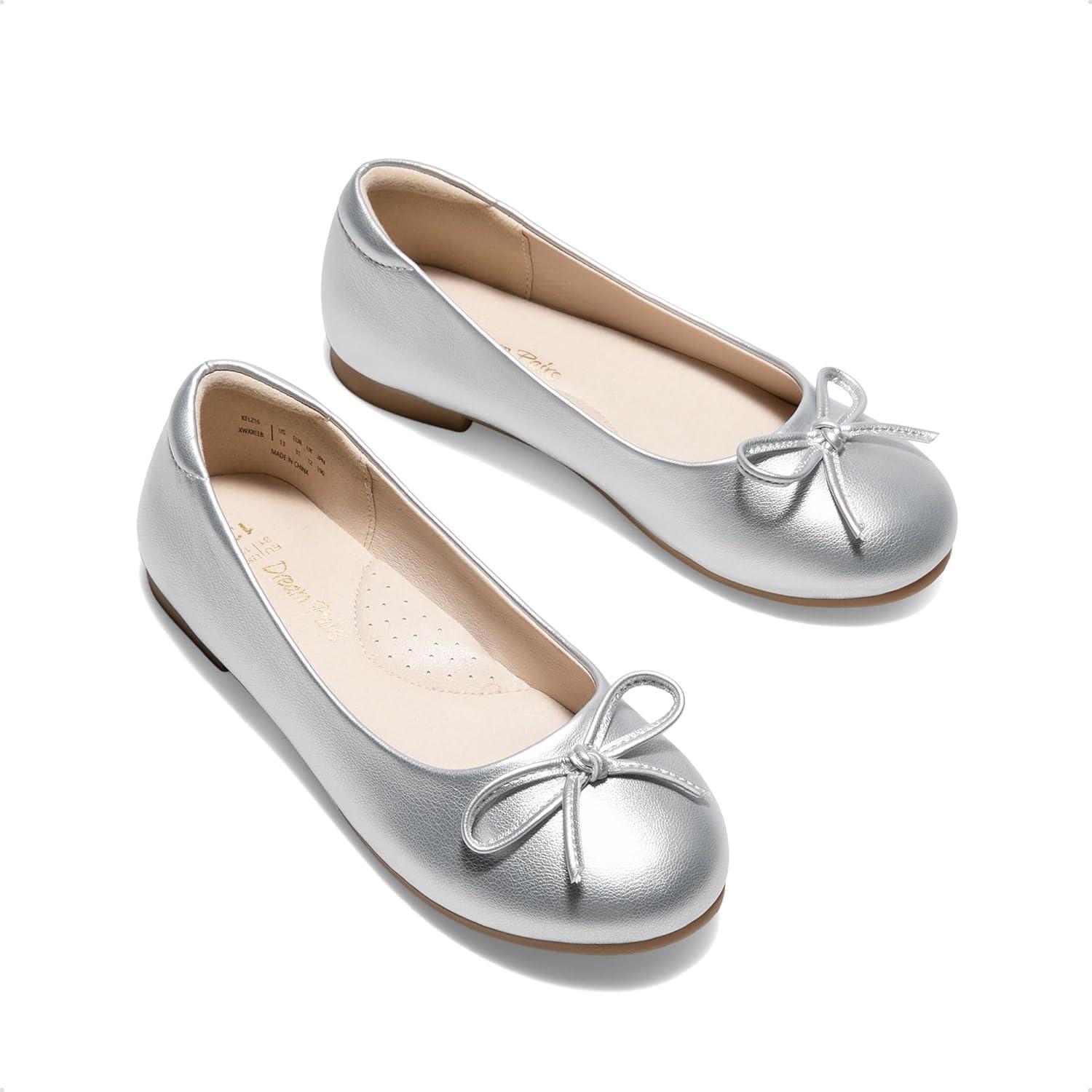 imageDREAM PAIRS Girls Dress Shoes Ballet Flats Slipon Fashion Bow Flower Girl Shoes for Wedding School Party BirthdaySilver