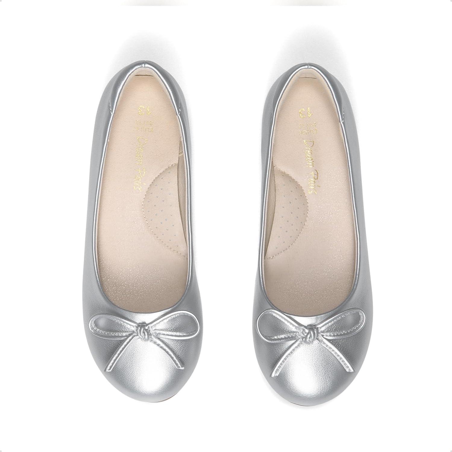 imageDREAM PAIRS Girls Dress Shoes Ballet Flats Slipon Fashion Bow Flower Girl Shoes for Wedding School Party BirthdaySilver