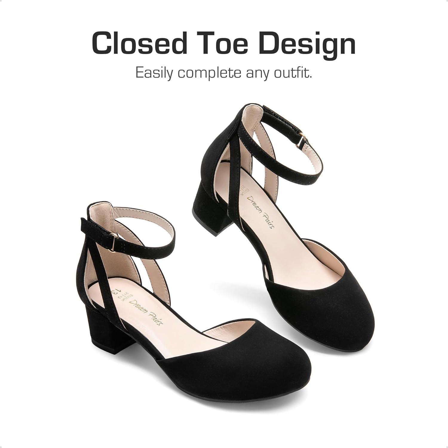 imageDREAM PAIRS Girls Dress Shoes Closed Toe High Heels Ankle Strap Toddler Little Big Kid Wedding Flower Party PumpBlack