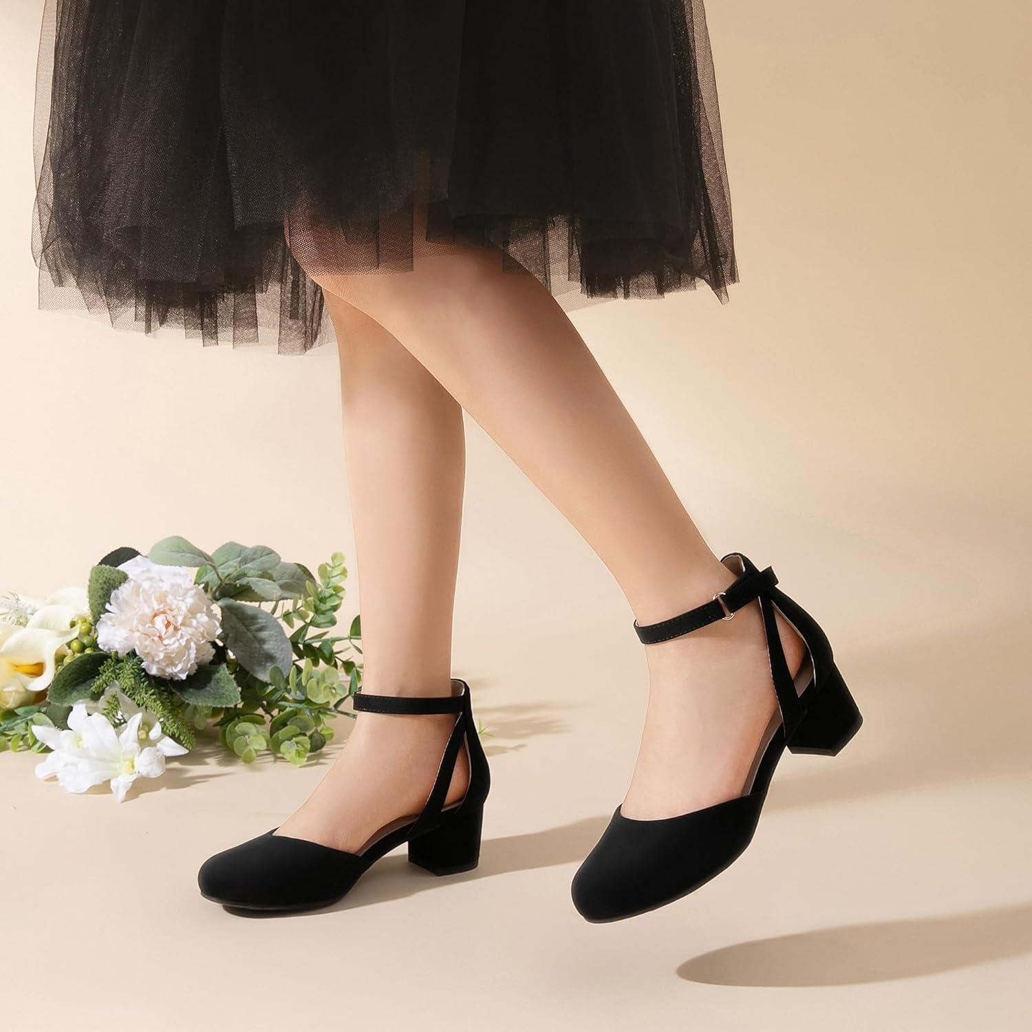 imageDREAM PAIRS Girls Dress Shoes Closed Toe High Heels Ankle Strap Toddler Little Big Kid Wedding Flower Party PumpBlack