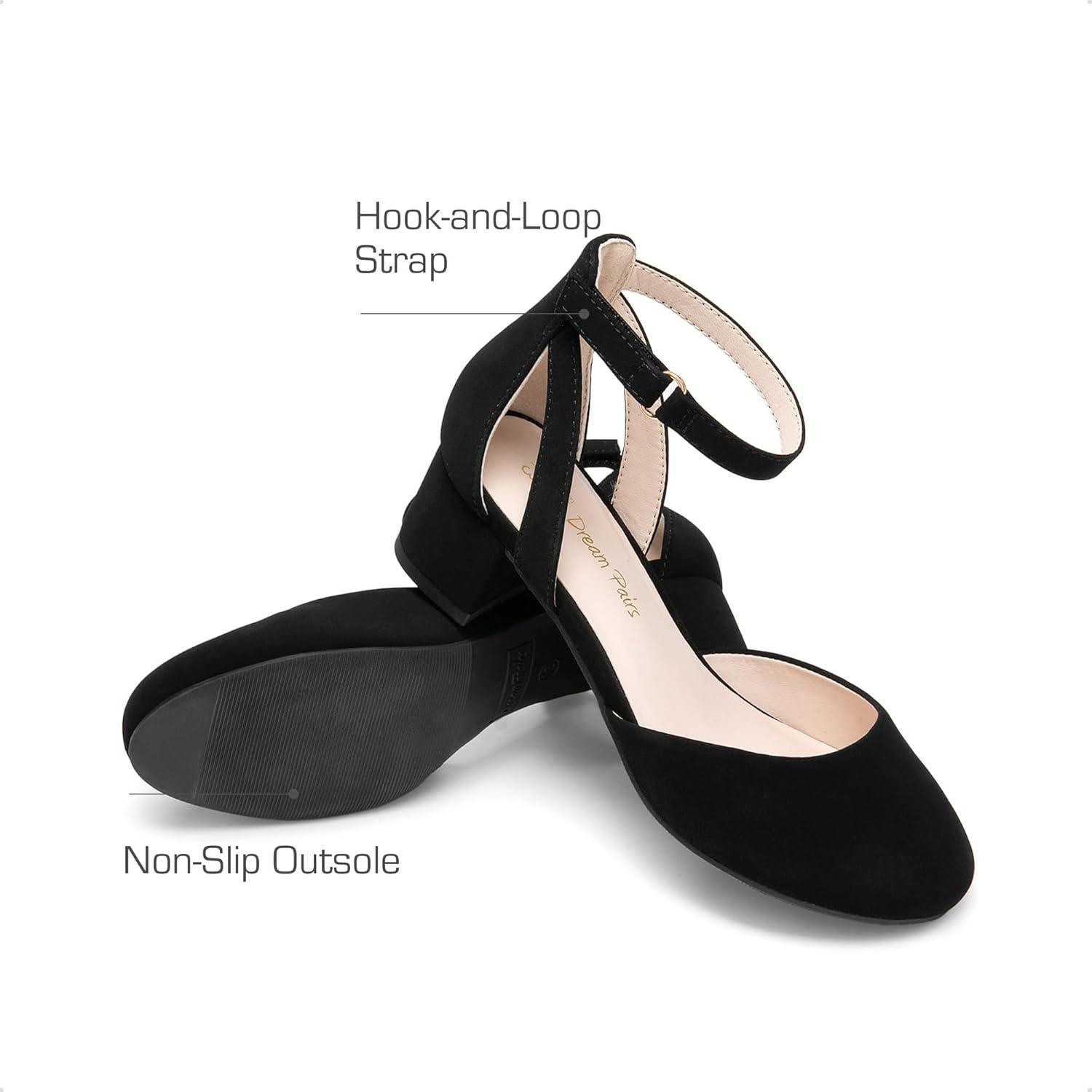 imageDREAM PAIRS Girls Dress Shoes Closed Toe High Heels Ankle Strap Toddler Little Big Kid Wedding Flower Party PumpBlack