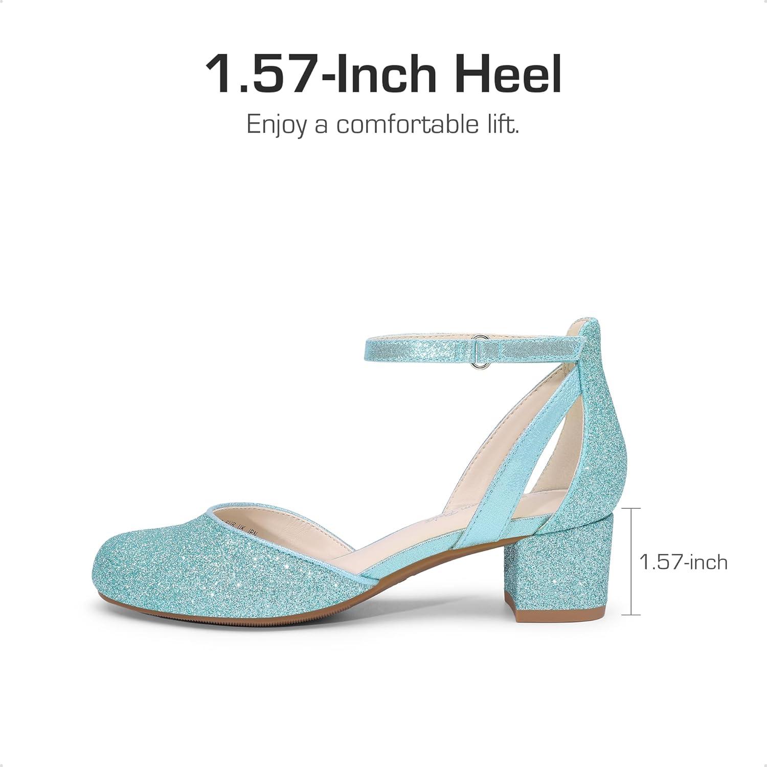 imageDREAM PAIRS Girls Dress Shoes Closed Toe High Heels Ankle Strap Toddler Little Big Kid Wedding Flower Party PumpBlue