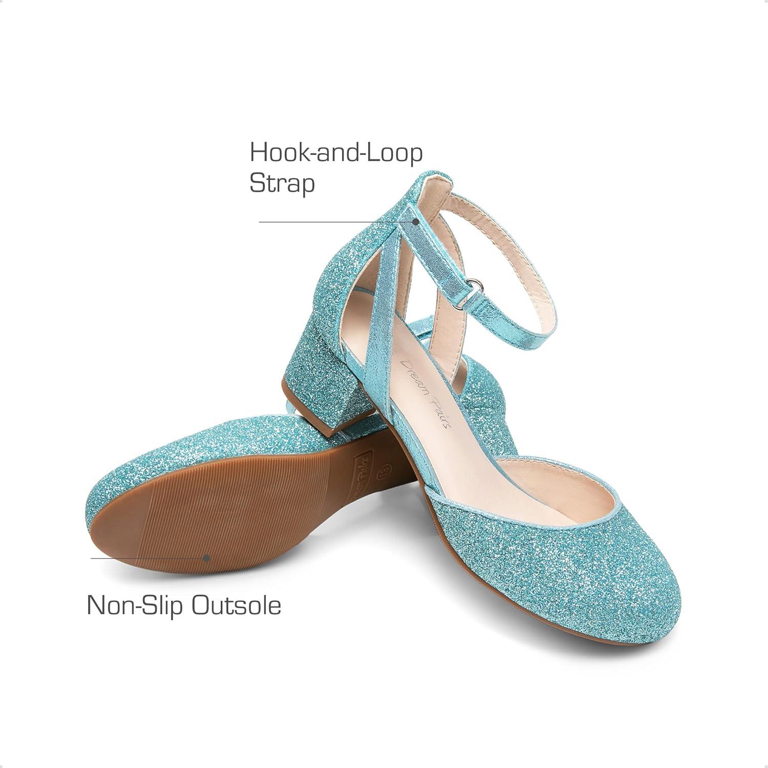 imageDREAM PAIRS Girls Dress Shoes Closed Toe High Heels Ankle Strap Toddler Little Big Kid Wedding Flower Party PumpBlue