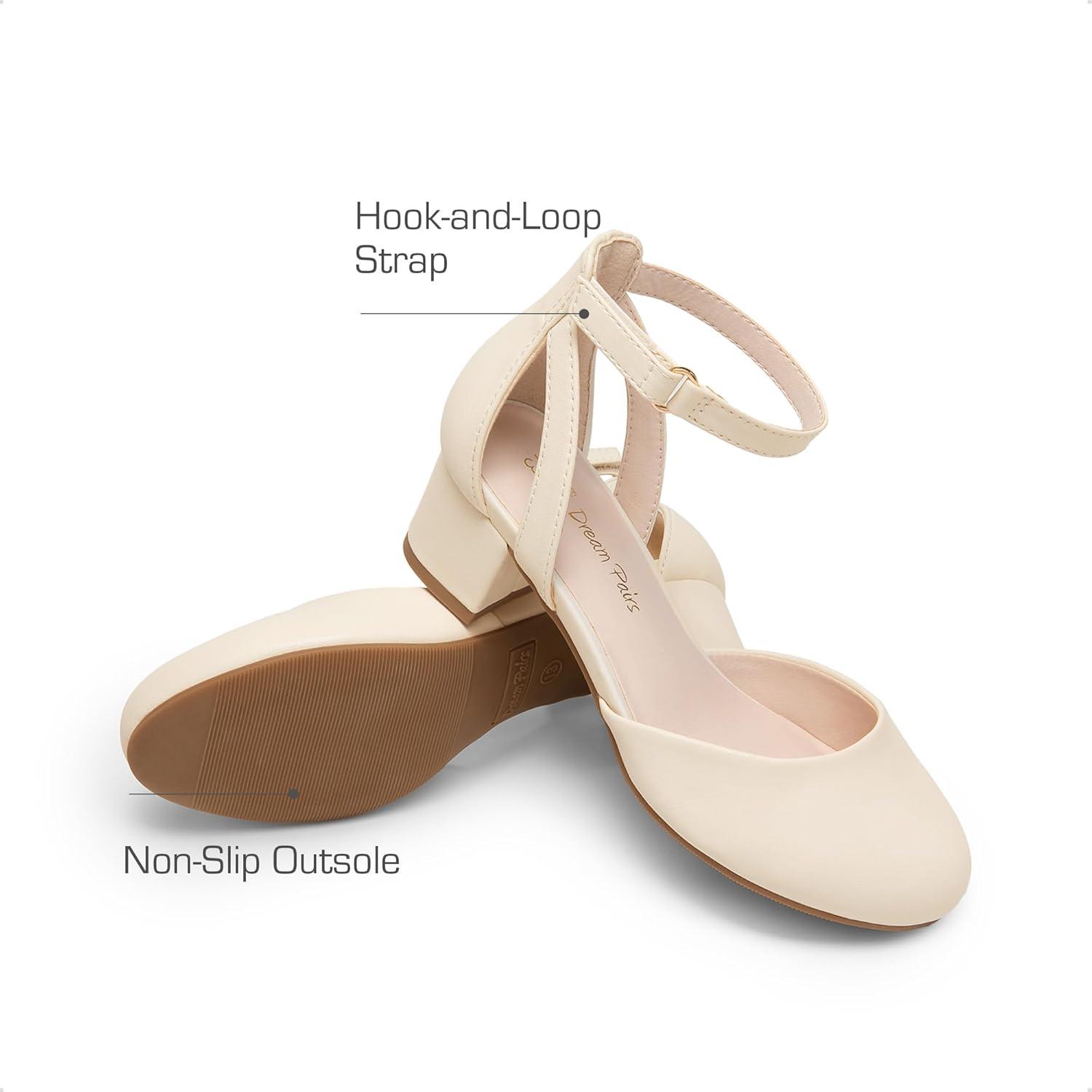 imageDREAM PAIRS Girls Dress Shoes Closed Toe High Heels Ankle Strap Toddler Little Big Kid Wedding Flower Party PumpIvory