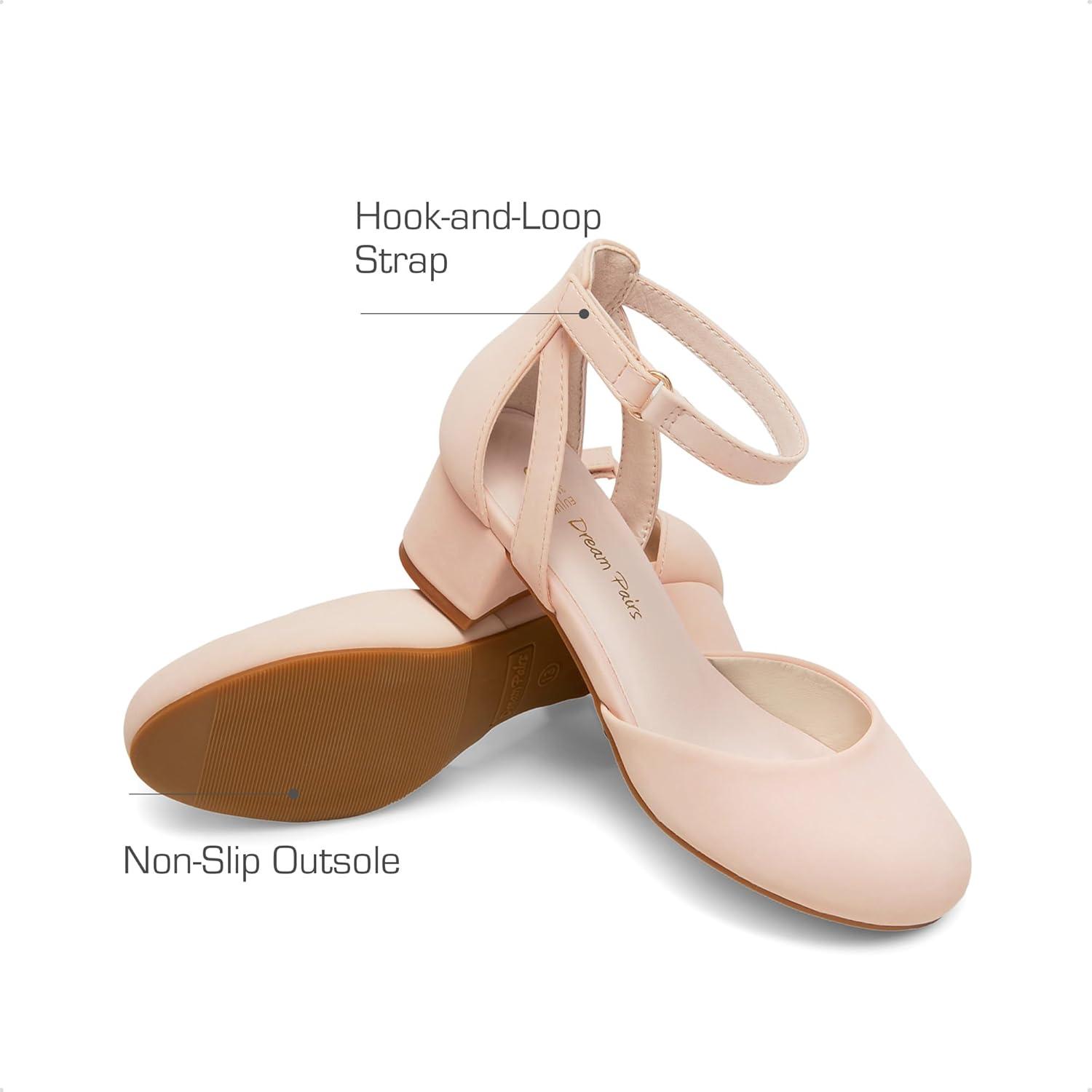 imageDREAM PAIRS Girls Dress Shoes Closed Toe High Heels Ankle Strap Toddler Little Big Kid Wedding Flower Party PumpNude